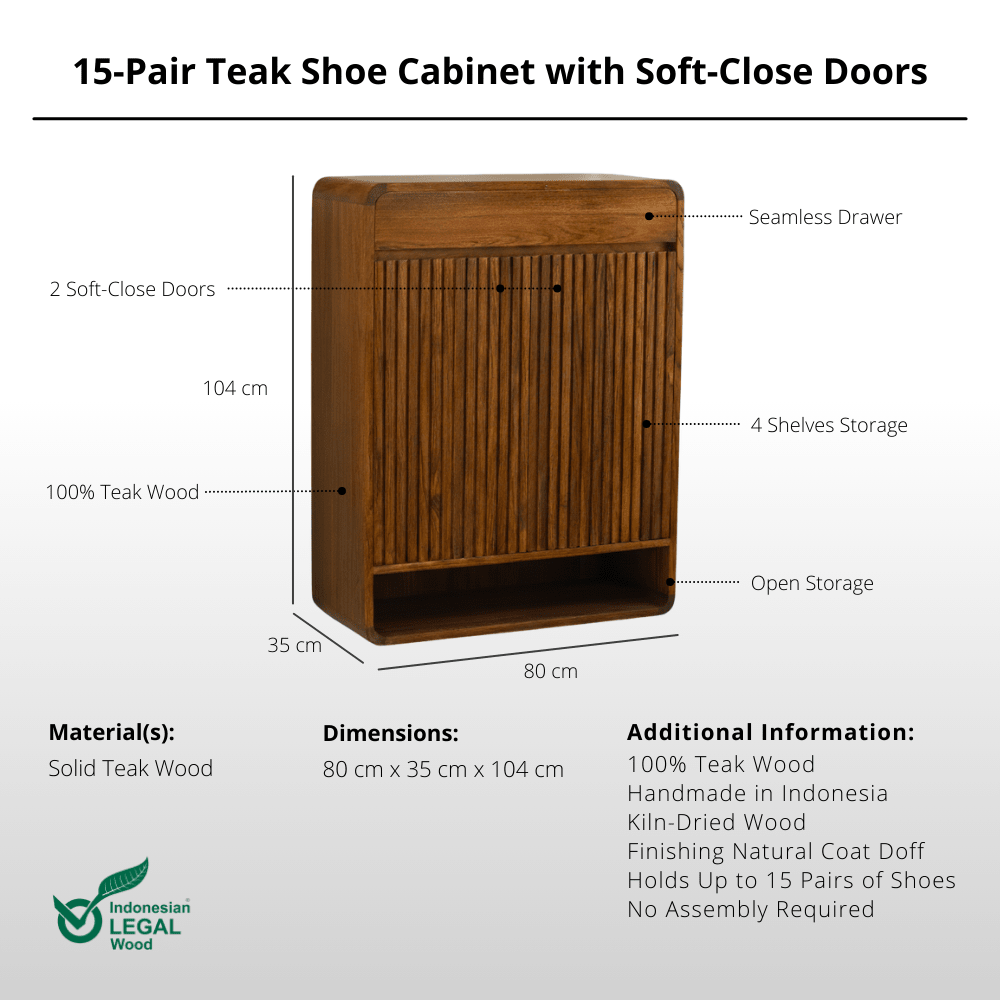 15 - Pair Teak Shoe Cabinet with Soft - Close Doors - Shoe Rack - Lagom Home Boutique