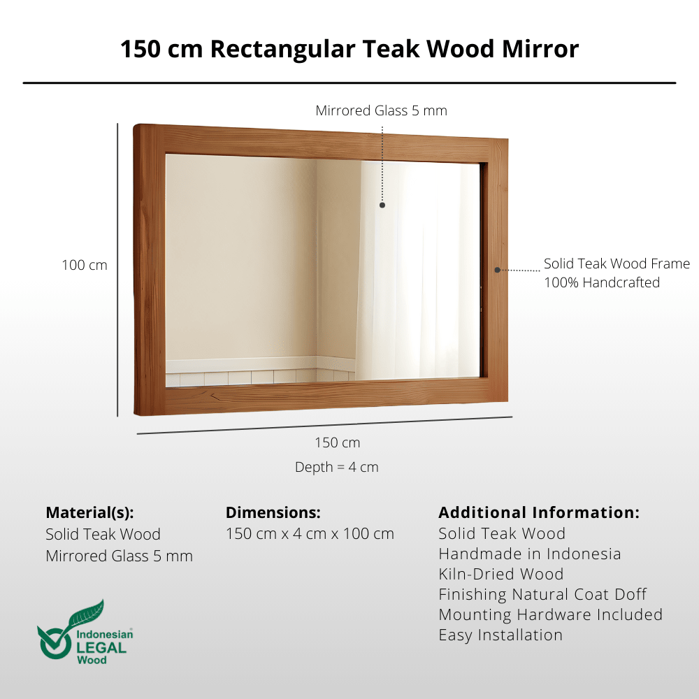 150 cm Rectangular Teak Wood Mirror - Mirror - Lagom Home Boutique