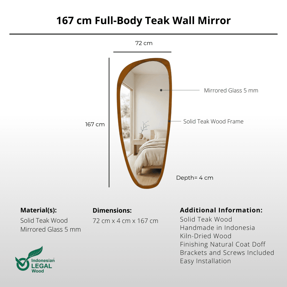 167 cm Full - Body Teak Wall Mirror - Mirror - Lagom Home Boutique