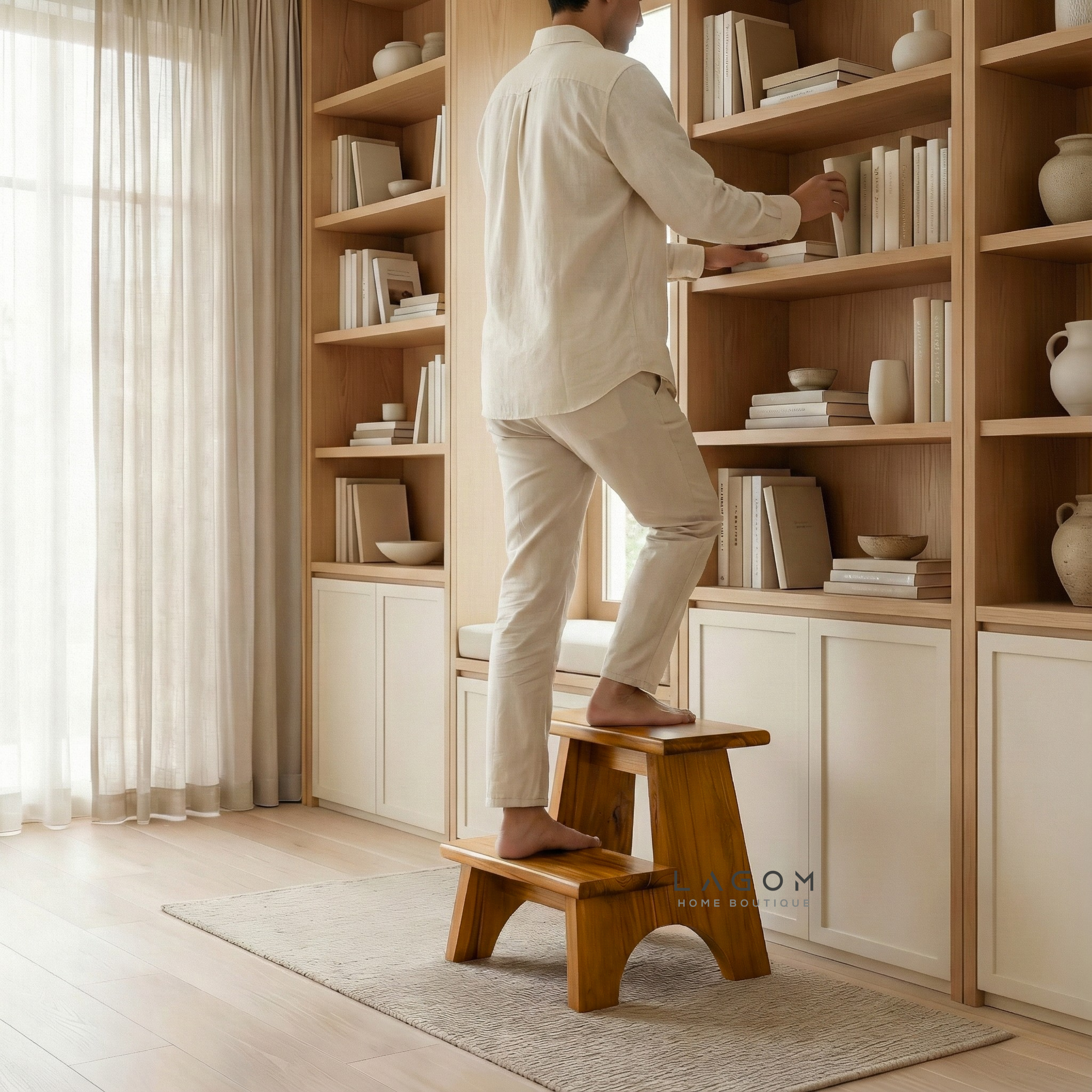 Teak Wood 2-Step Stool