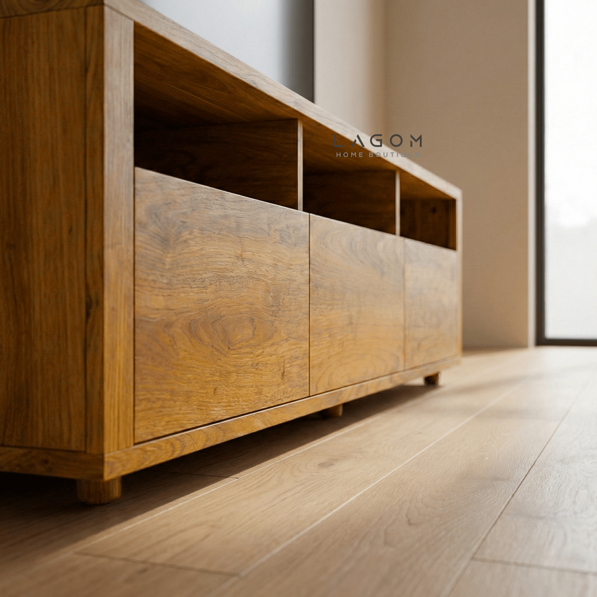 180 cm Solid Teak TV Cabinet – 3 Seamless Drawers - TV Cabinet - Lagom Home Boutique