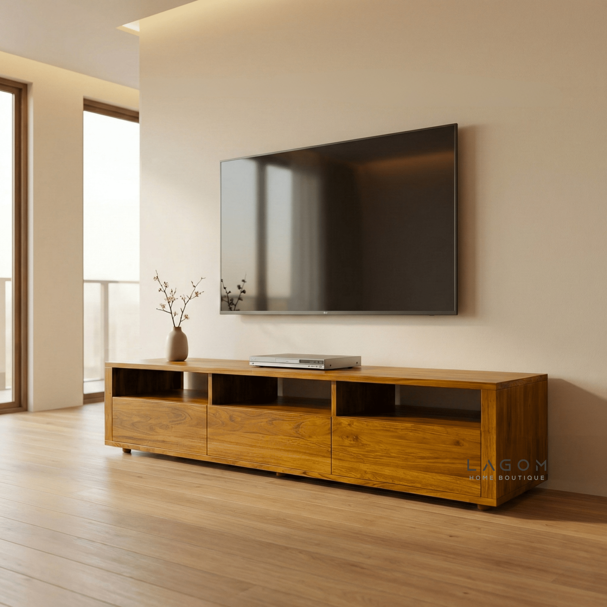 180 cm Solid Teak TV Cabinet – 3 Seamless Drawers - TV Cabinet - Lagom Home Boutique
