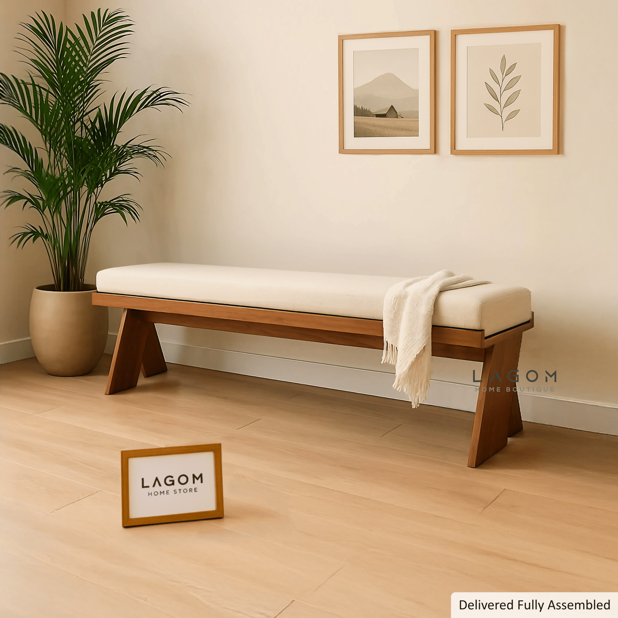 180 cm Teak Wood Bench with Removable Cushion - Bench - Lagom Home Boutique