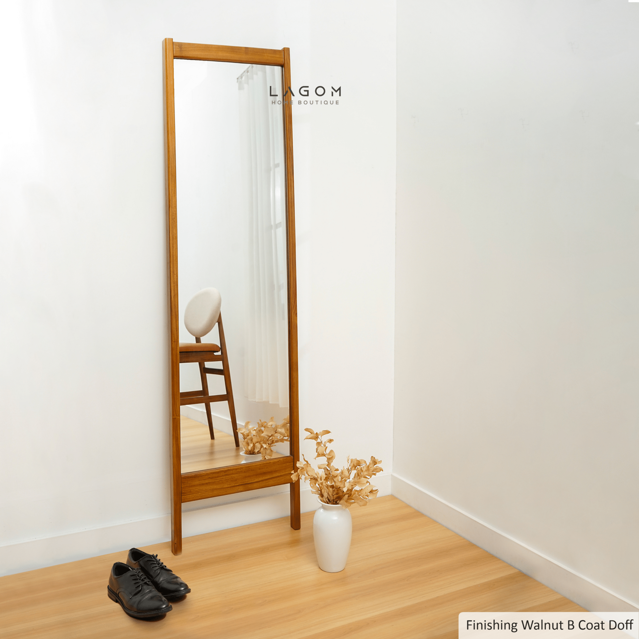 183 cm Full - Body Leaning Mirror with Teak Wood Frame - Mirror - Lagom Home Boutique