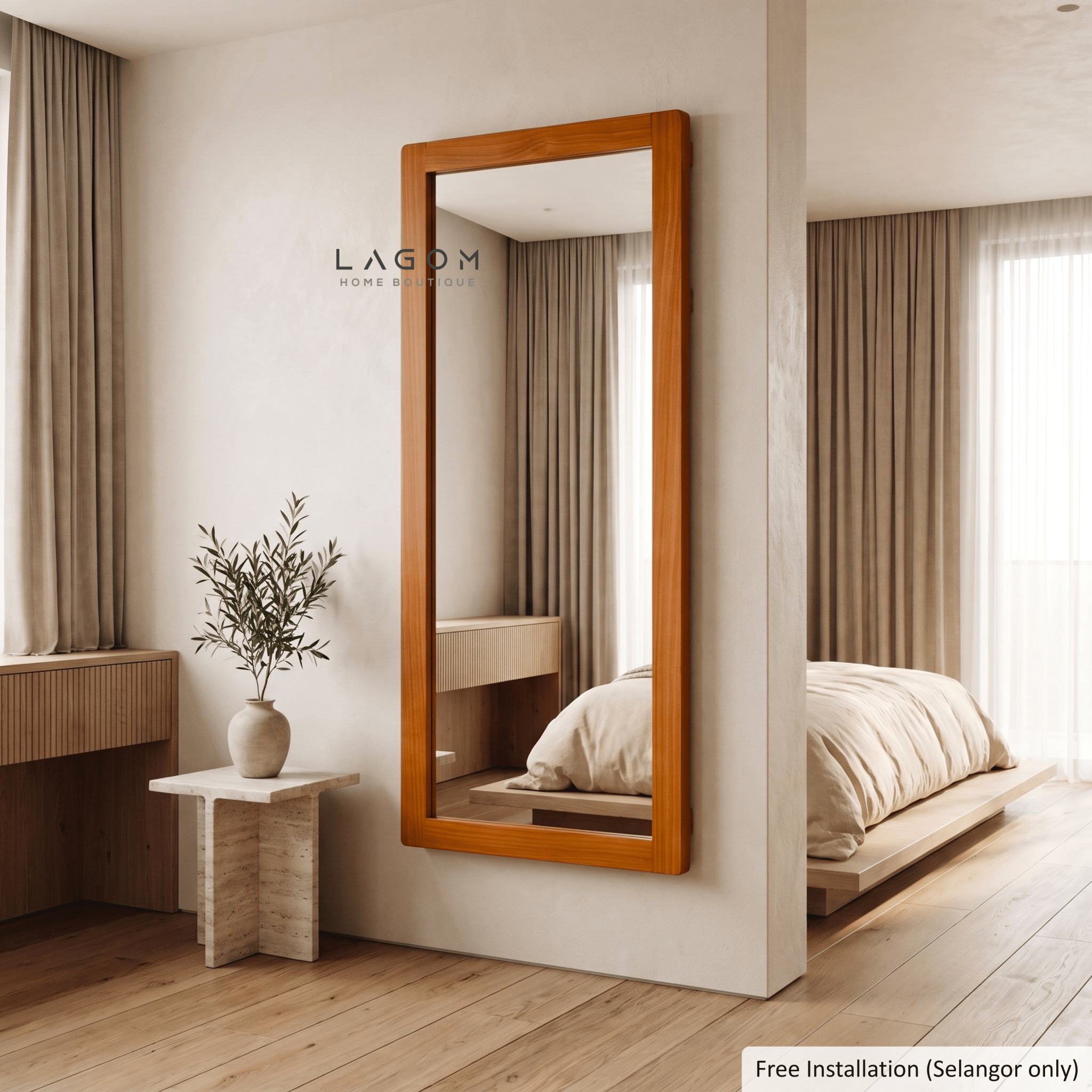 183 cm Teak Full-Body Mirror | Freestanding & Wall-Mounted-Mirror-Lagom Home Boutique