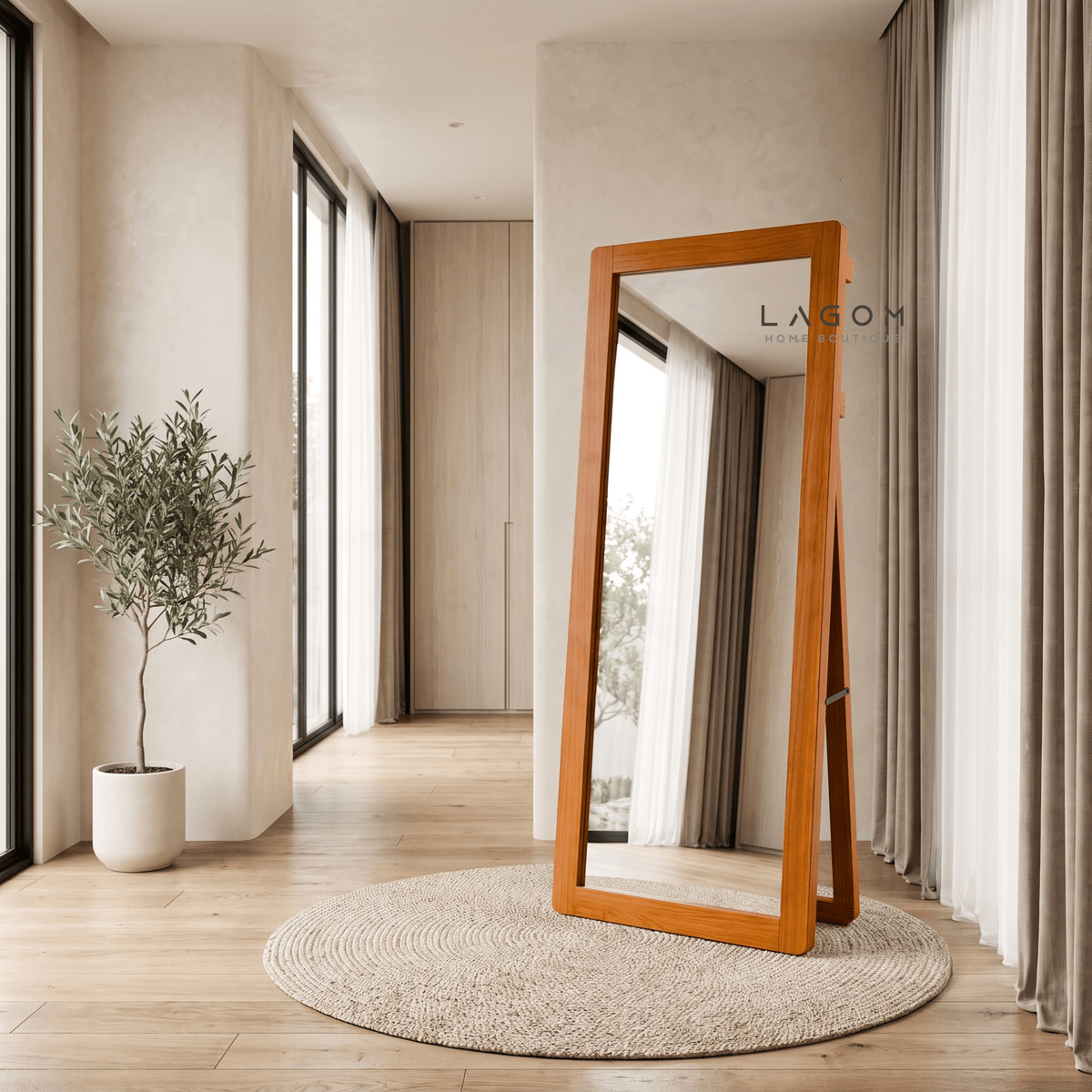 183 cm Teak Full-Body Mirror | Freestanding & Wall-Mounted-Mirror-Lagom Home Boutique
