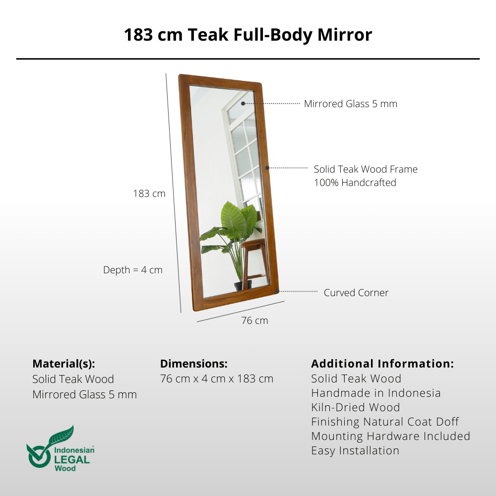 183 cm Teak Full - Body Mirror | Leaning Style - Mirror - Lagom Home Boutique
