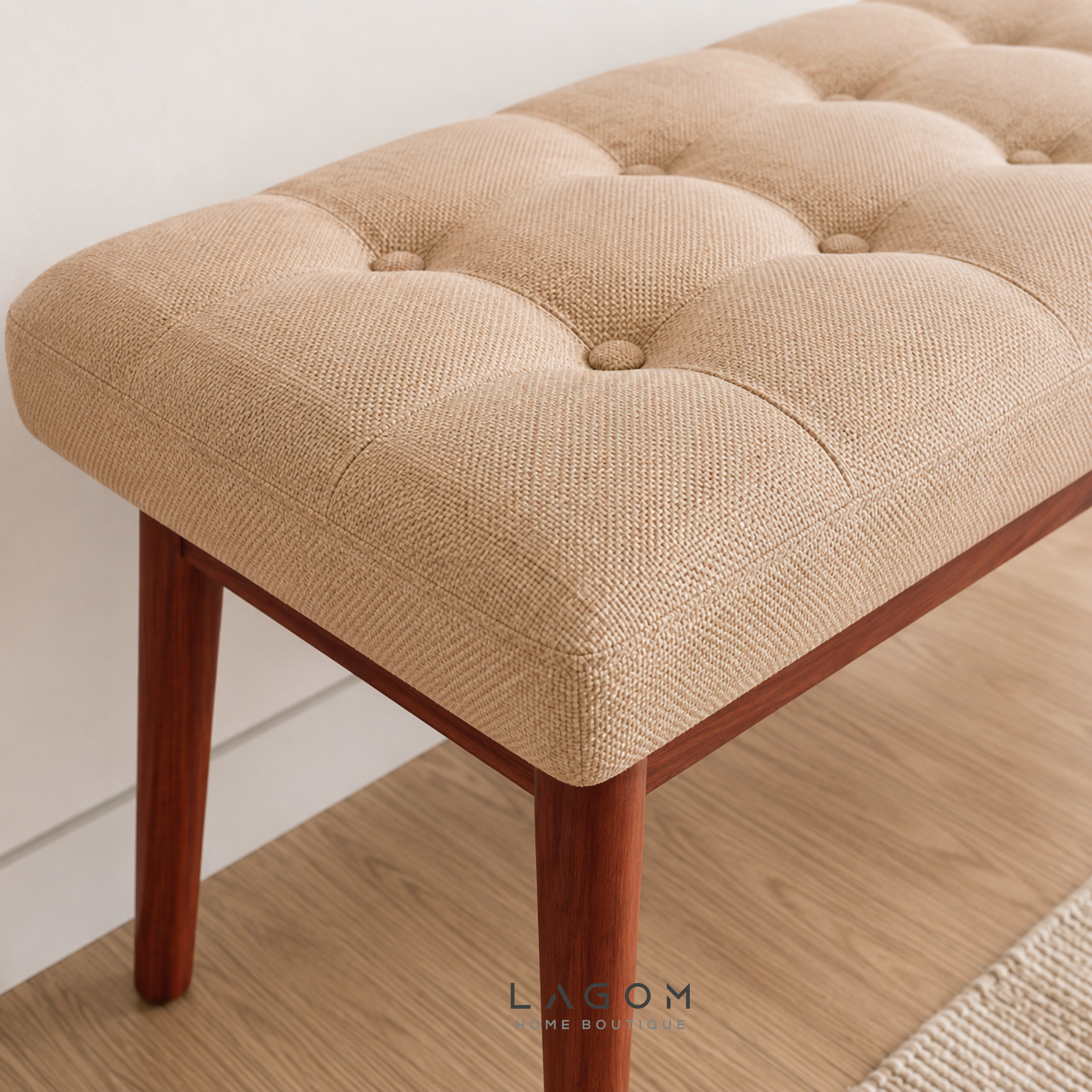 Solid Teak Bench with Tufted Cushion
