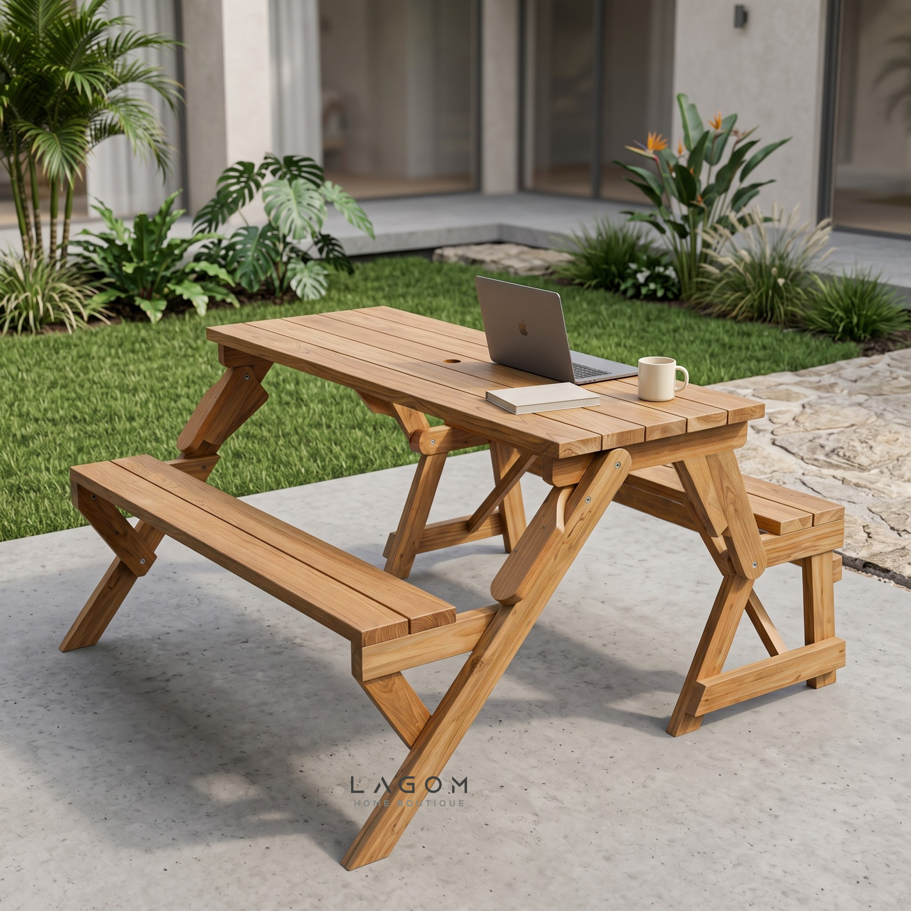 2-in-1 Reclaimed Teak Outdoor Bench & Table Set