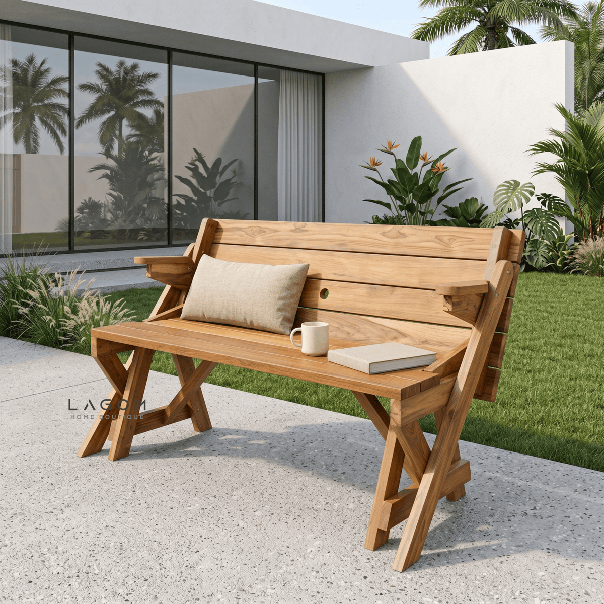 2-in-1 Reclaimed Teak Outdoor Bench & Table Set-Outdoor Table Set-Lagom Home Boutique