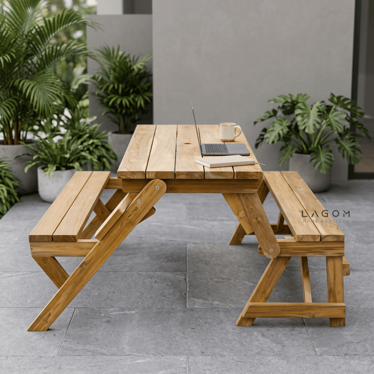 2-in-1 Reclaimed Teak Outdoor Bench & Table Set-Outdoor Table Set-Lagom Home Boutique