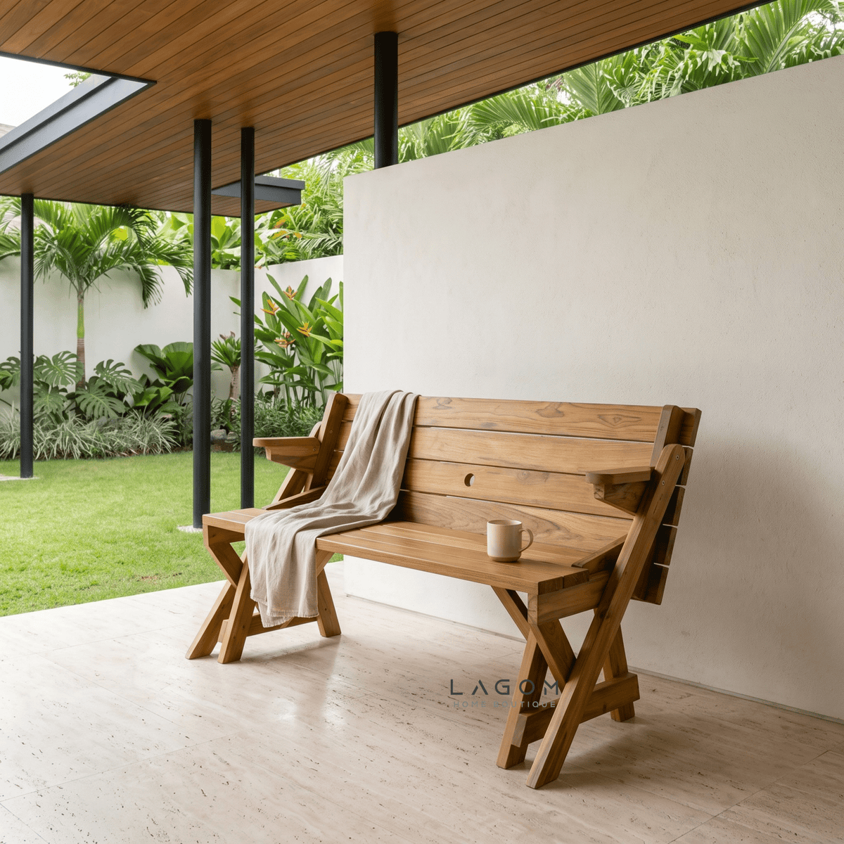 2-in-1 Reclaimed Teak Outdoor Bench & Table Set-Outdoor Table Set-Lagom Home Boutique
