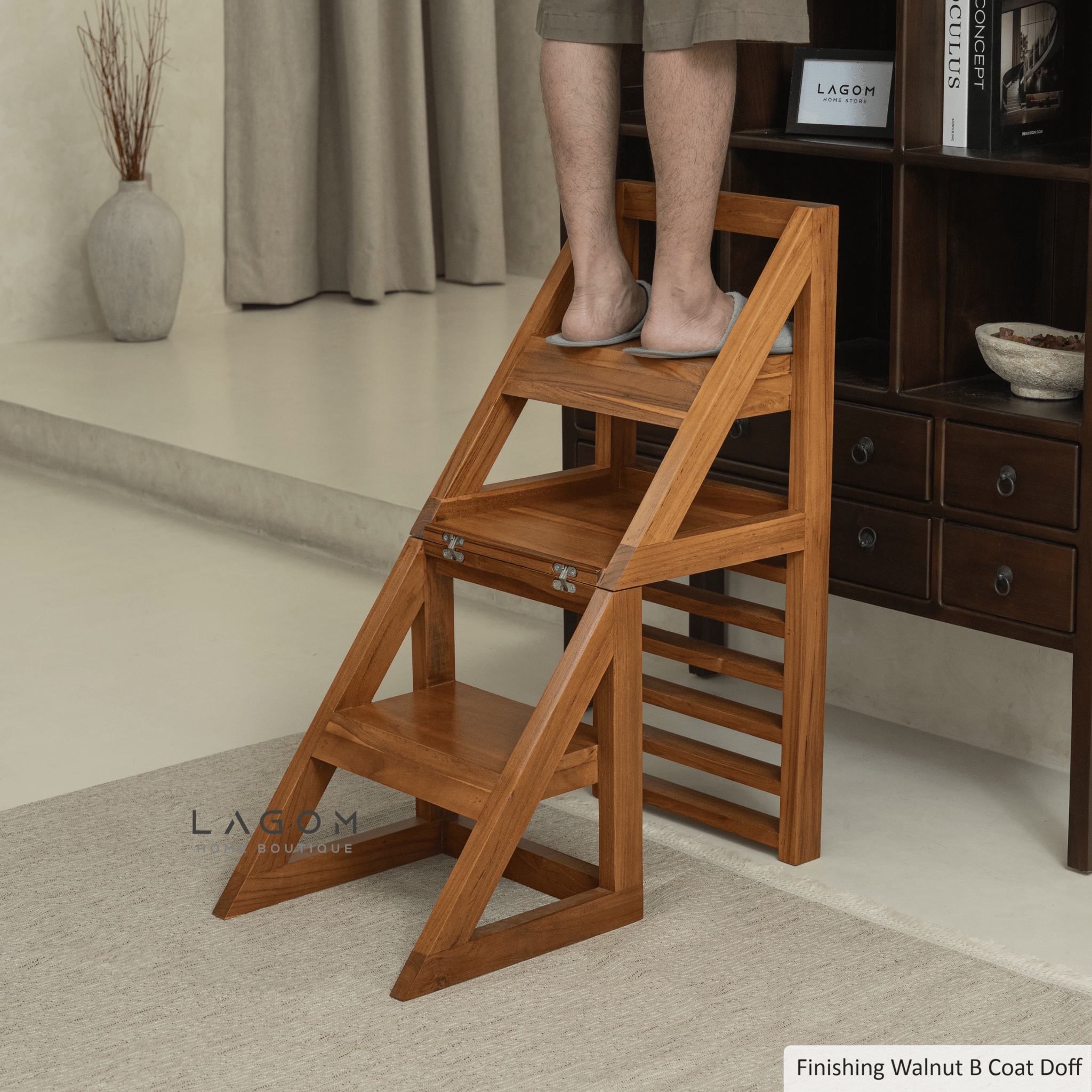 2 - in - 1 Teak Wood Step Stool & Chair - Smart & Sturdy Design - Step Stool - Lagom Home Boutique