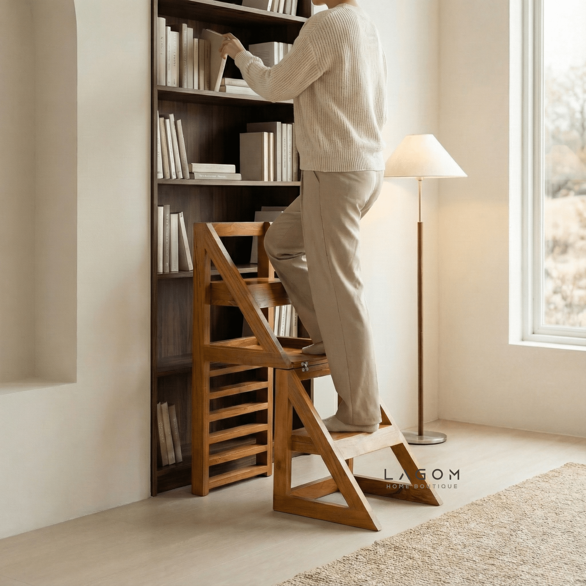 2 - in - 1 Teak Wood Step Stool & Chair - Smart & Sturdy Design - Step Stool - Lagom Home Boutique