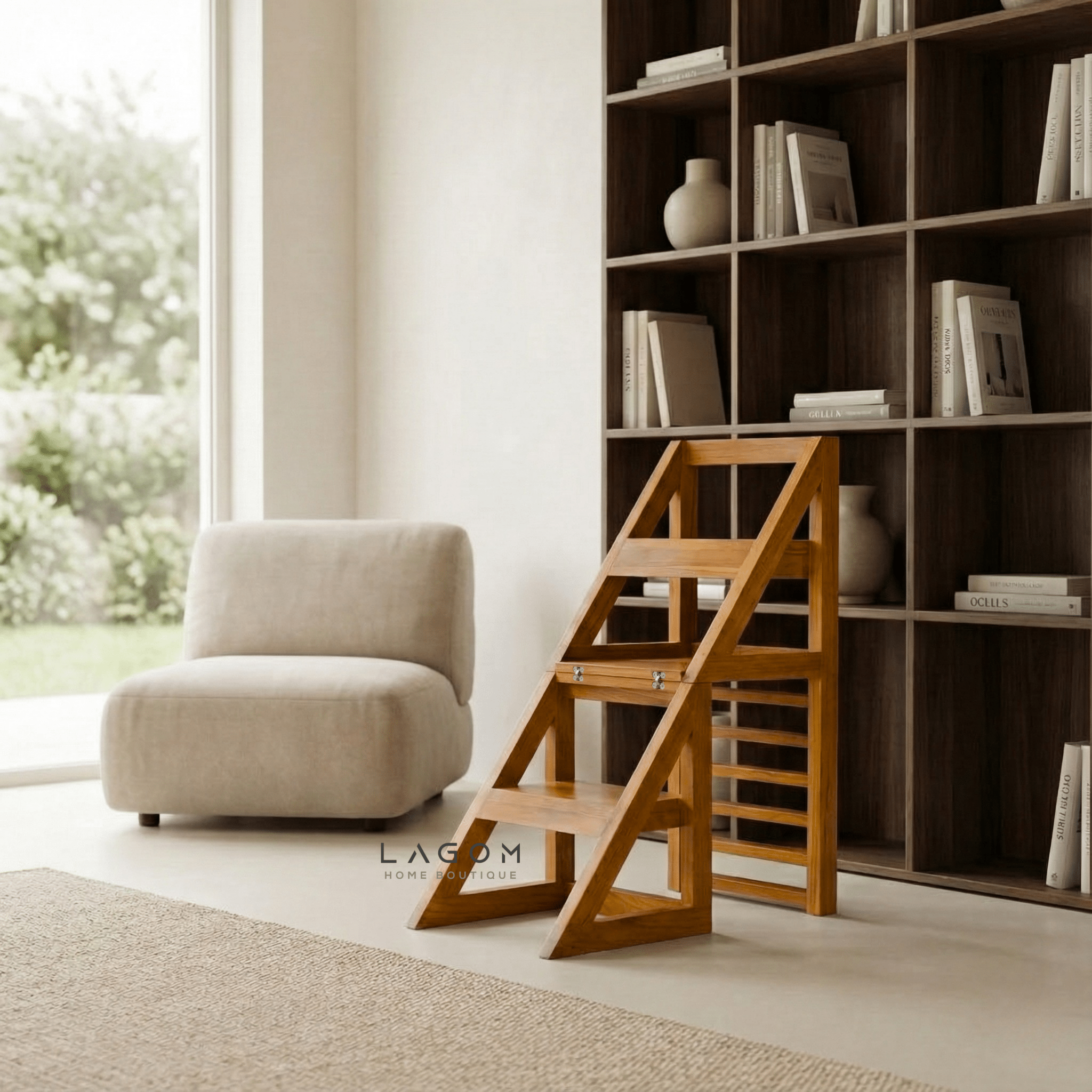 2 - in - 1 Teak Wood Step Stool & Chair - Smart & Sturdy Design - Step Stool - Lagom Home Boutique
