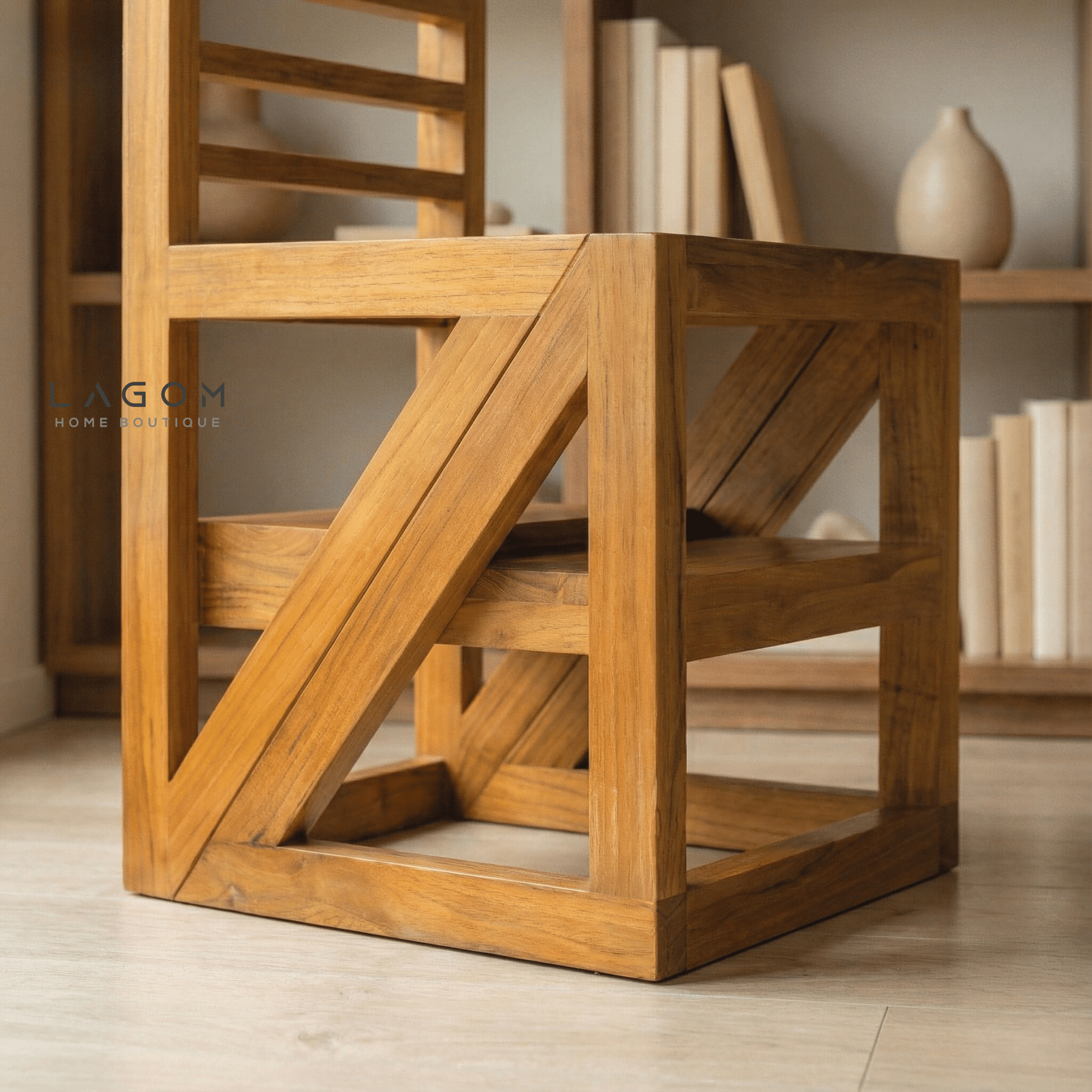 2 - in - 1 Teak Wood Step Stool & Chair - Smart & Sturdy Design - Step Stool - Lagom Home Boutique