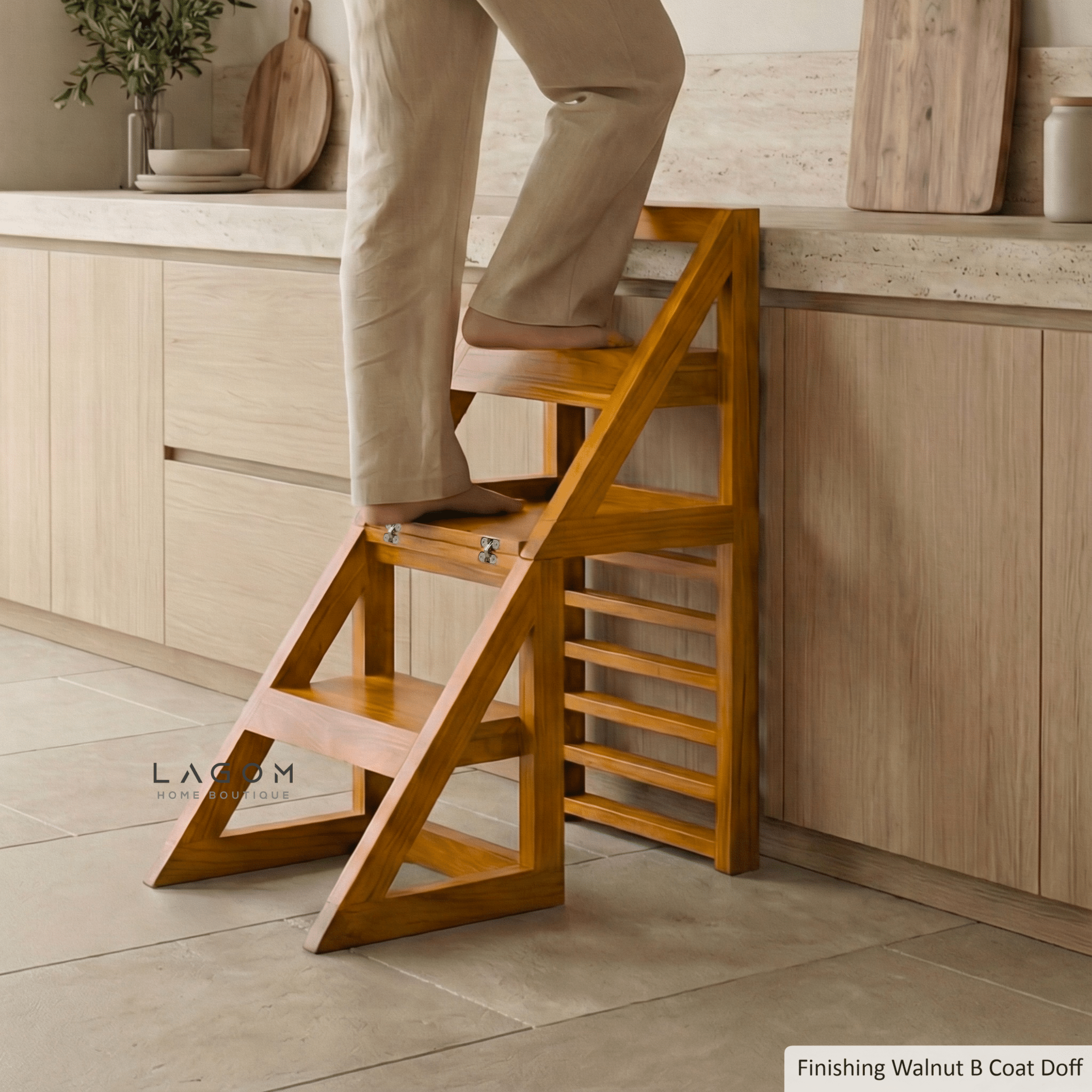 2 - in - 1 Teak Wood Step Stool & Chair - Smart & Sturdy Design - Step Stool - Lagom Home Boutique