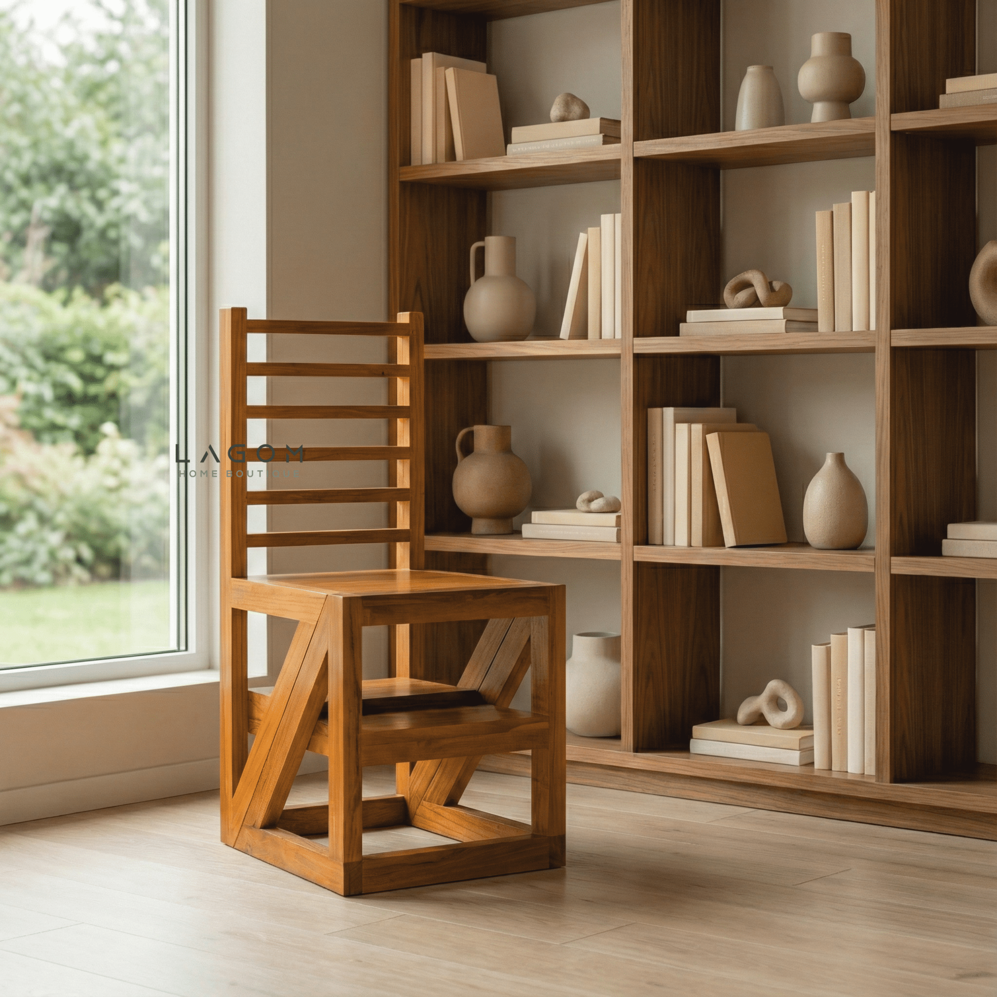 2 - in - 1 Teak Wood Step Stool & Chair - Smart & Sturdy Design - Step Stool - Lagom Home Boutique