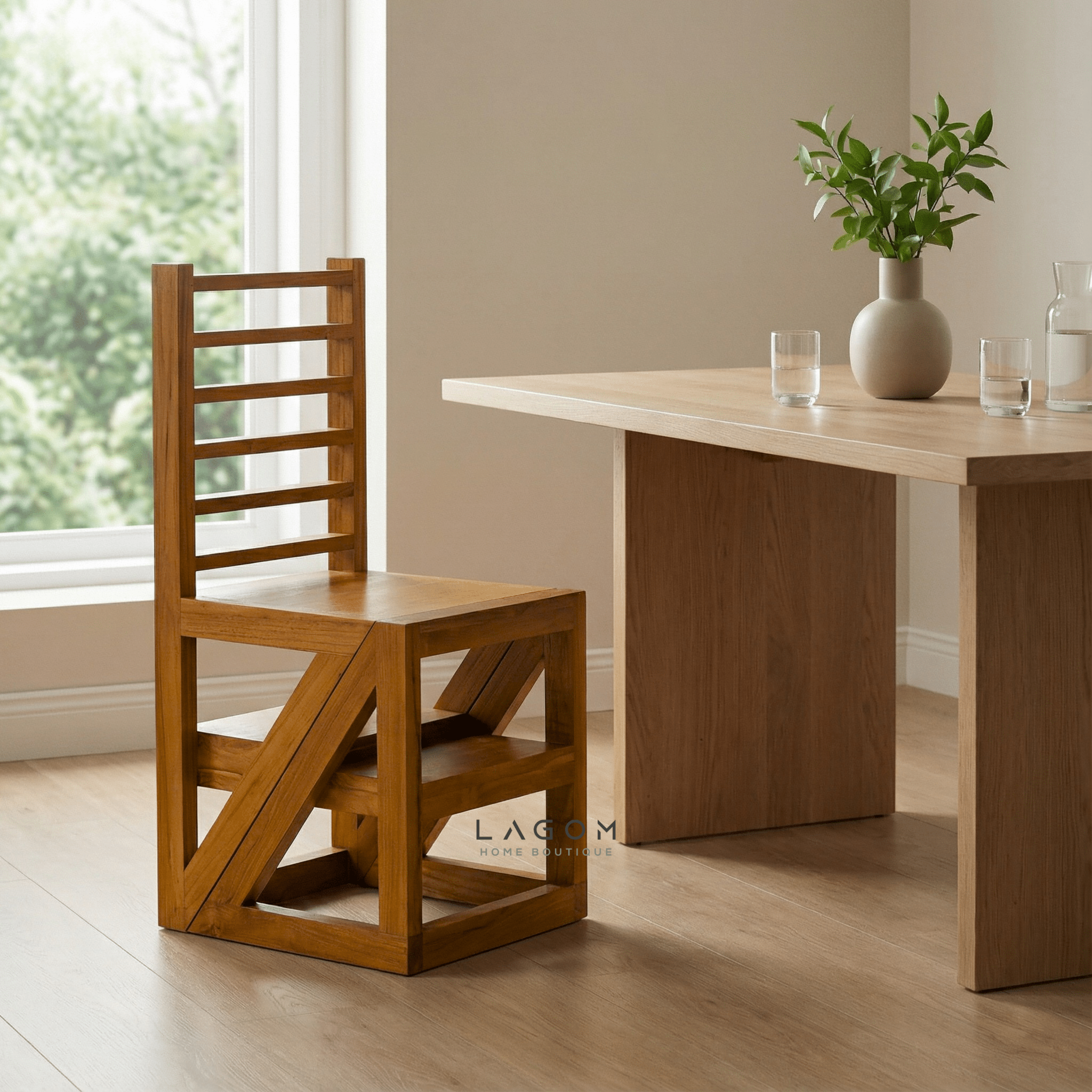 2 - in - 1 Teak Wood Step Stool & Chair - Smart & Sturdy Design - Step Stool - Lagom Home Boutique