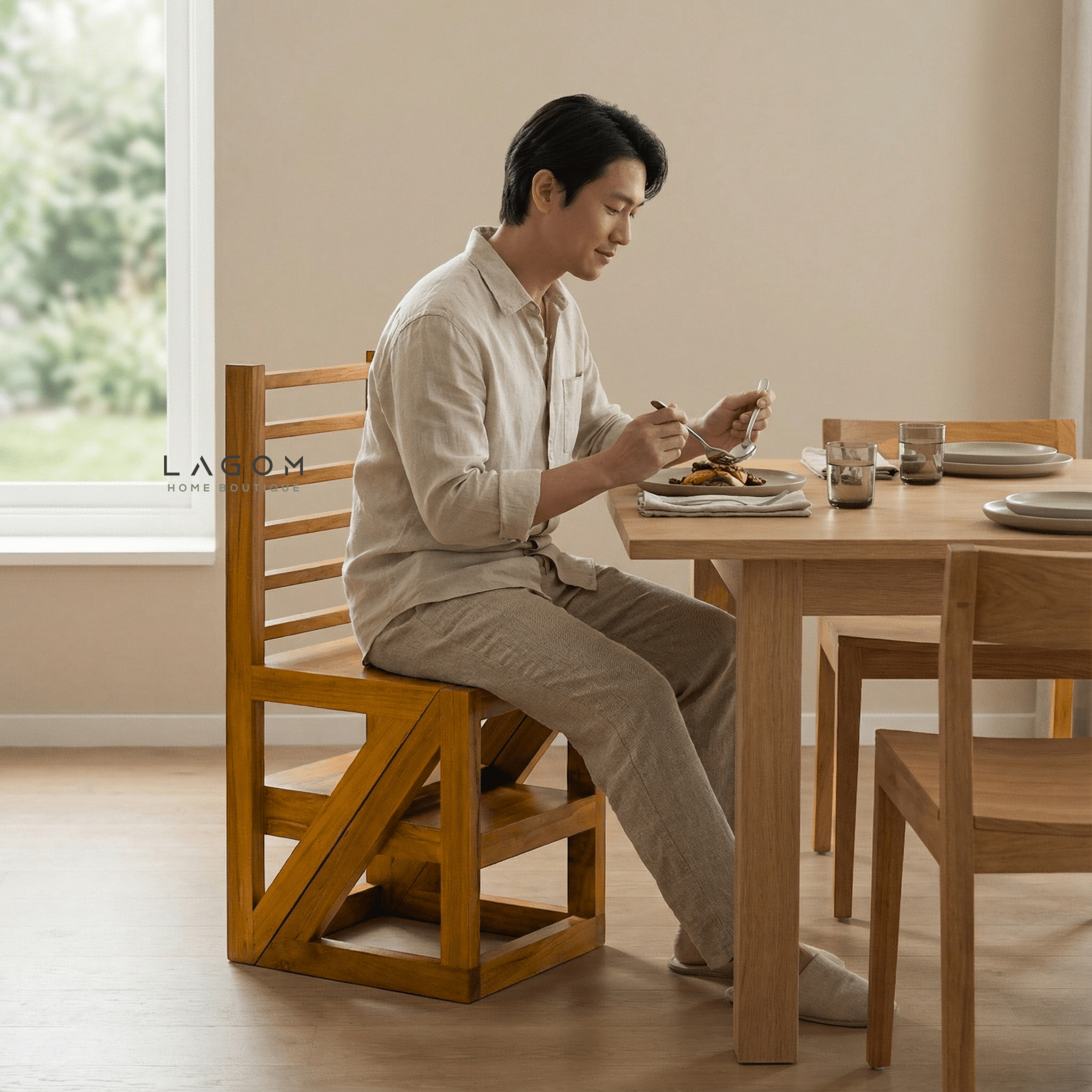 2 - in - 1 Teak Wood Step Stool & Chair - Smart & Sturdy Design - Step Stool - Lagom Home Boutique