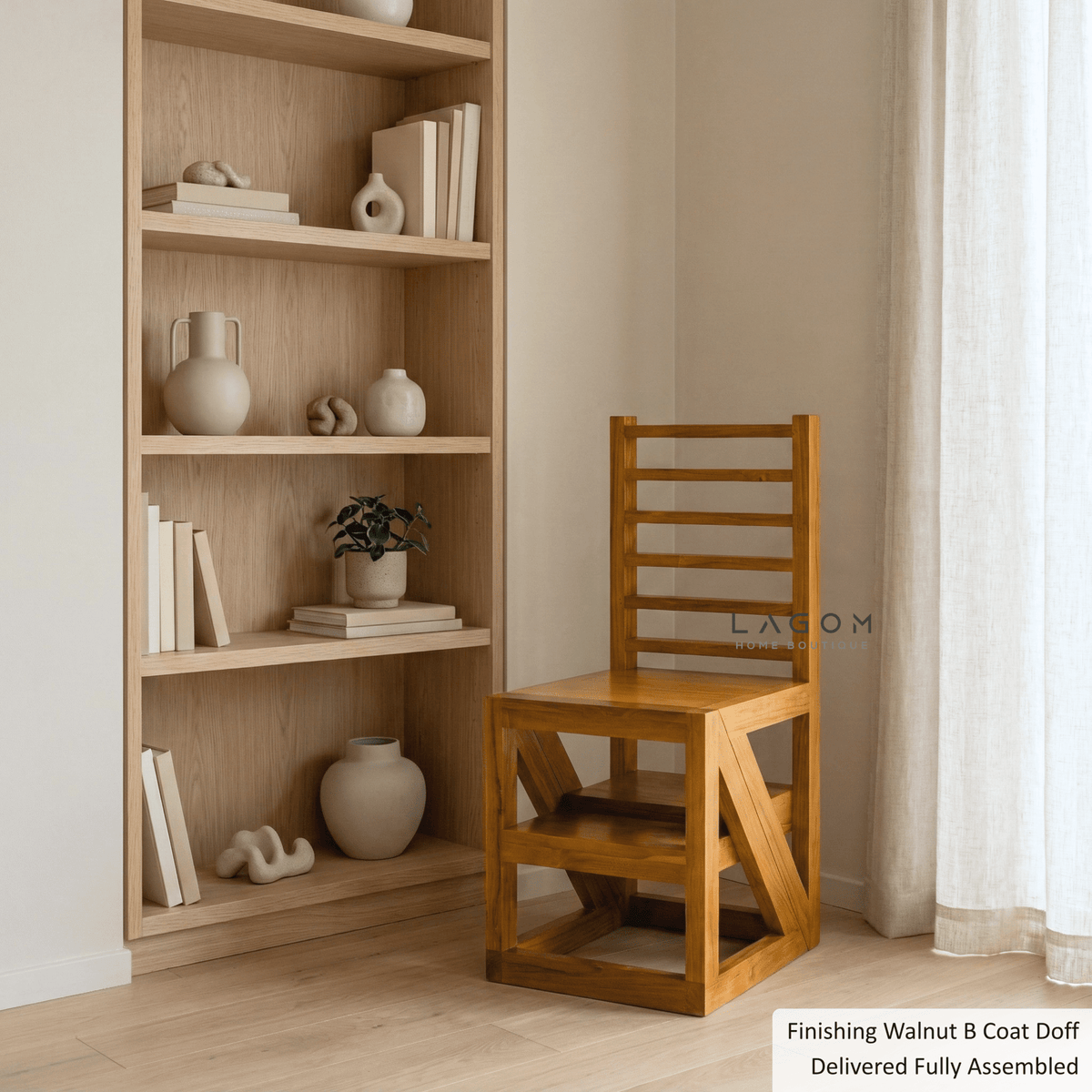 2-in-1 Teak Wood Step Stool & Chair - Sturdy Design-Step Stool-Lagom Home Boutique