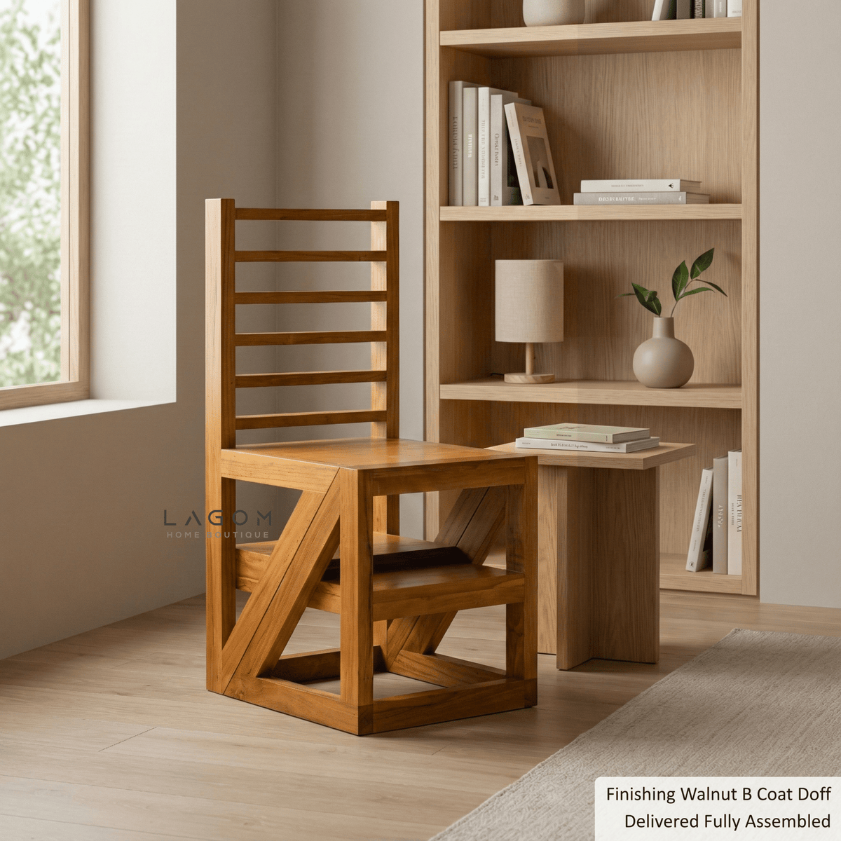 2-in-1 Teak Wood Step Stool & Chair - Sturdy Design-Step Stool-Lagom Home Boutique