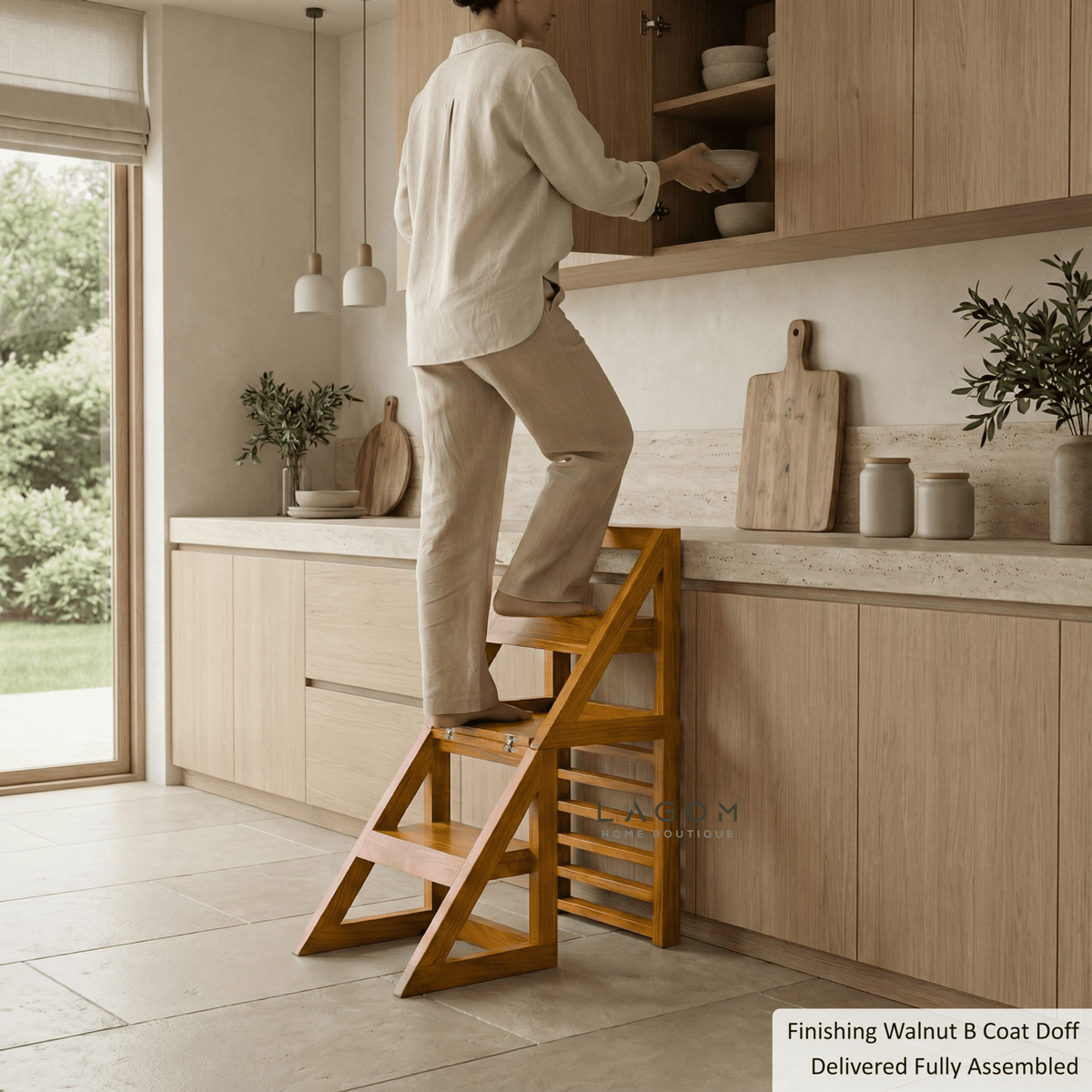2-in-1 Teak Wood Step Stool & Chair - Sturdy Design-Step Stool-Lagom Home Boutique