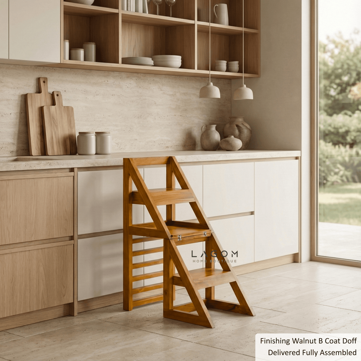 2-in-1 Teak Wood Step Stool & Chair - Sturdy Design-Step Stool-Lagom Home Boutique