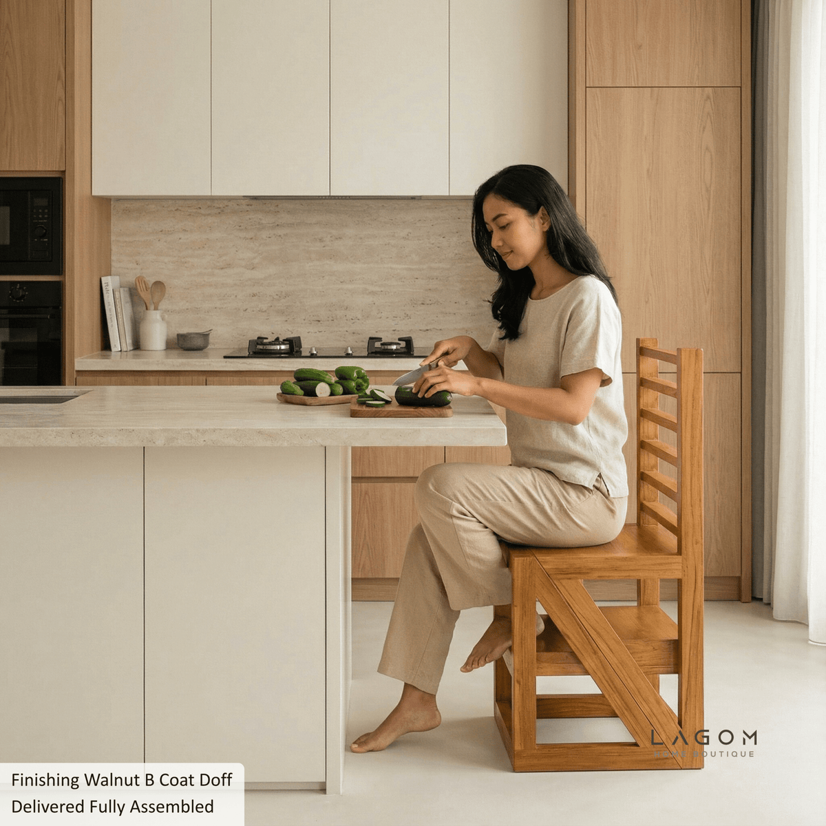 2-in-1 Teak Wood Step Stool & Chair - Sturdy Design-Step Stool-Lagom Home Boutique