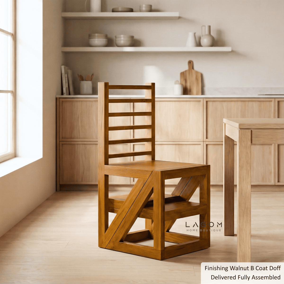 2-in-1 Teak Wood Step Stool & Chair - Sturdy Design-Step Stool-Lagom Home Boutique