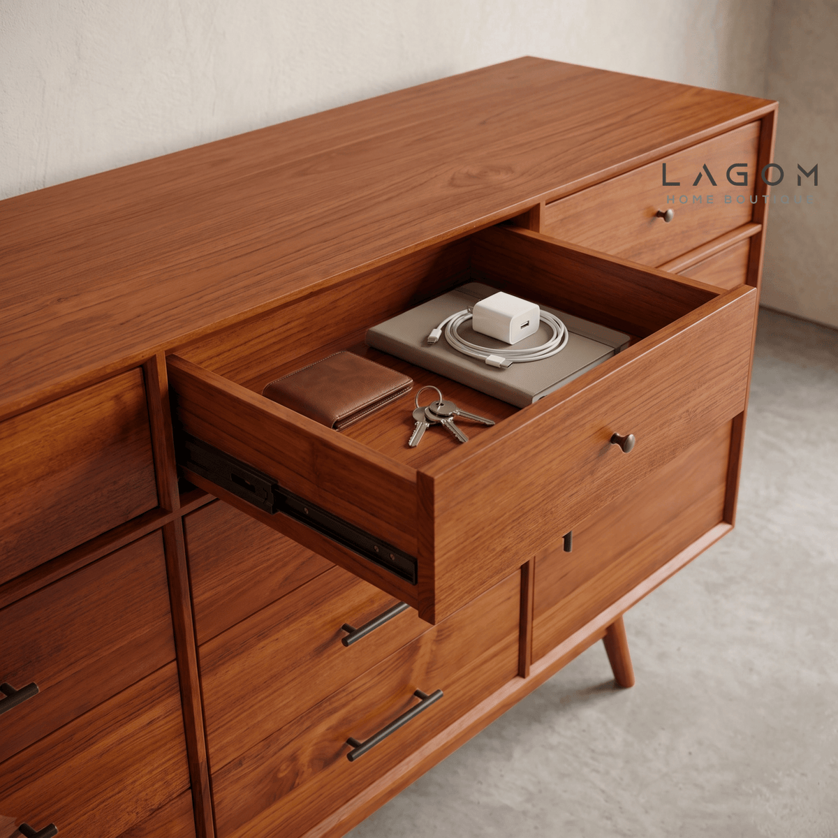 200 cm Teak Sideboard with 10 Drawers & 2 Doors | Salak Finish-Buffet-Lagom Home Boutique