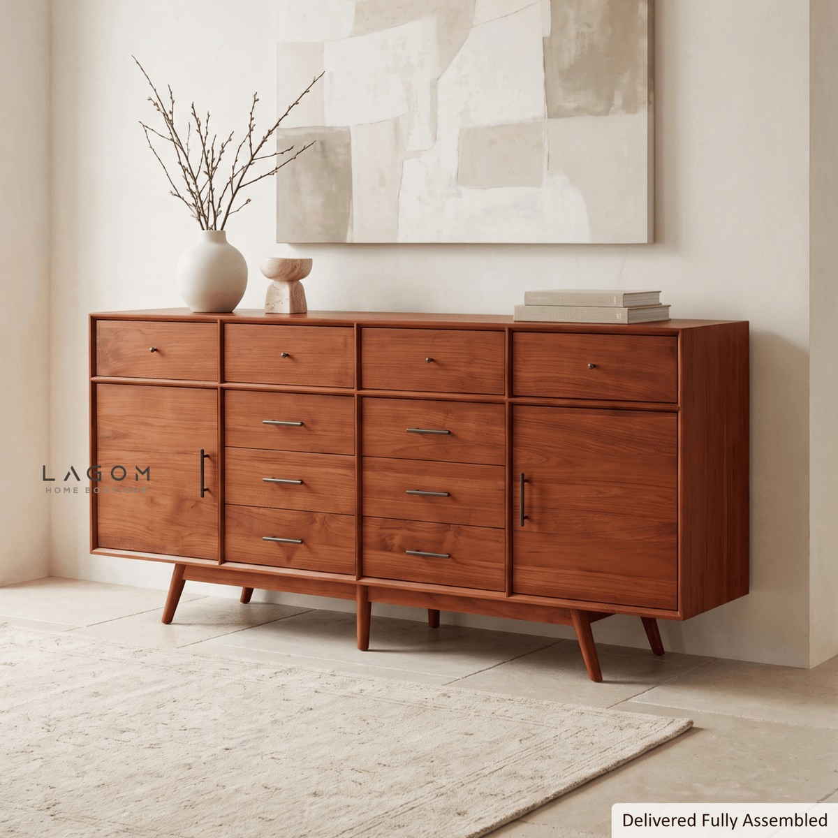 200 cm Teak Sideboard with 10 Drawers & 2 Doors | Salak Finish-Buffet-Lagom Home Boutique
