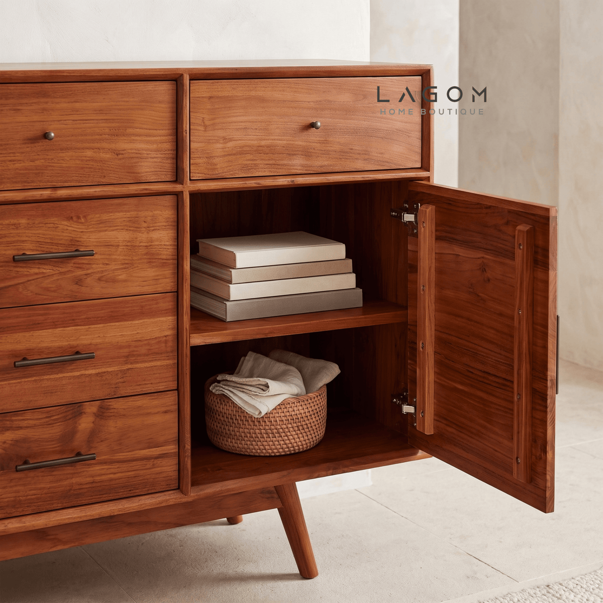 200 cm Teak Sideboard with 10 Drawers & 2 Doors | Salak Finish-Buffet-Lagom Home Boutique