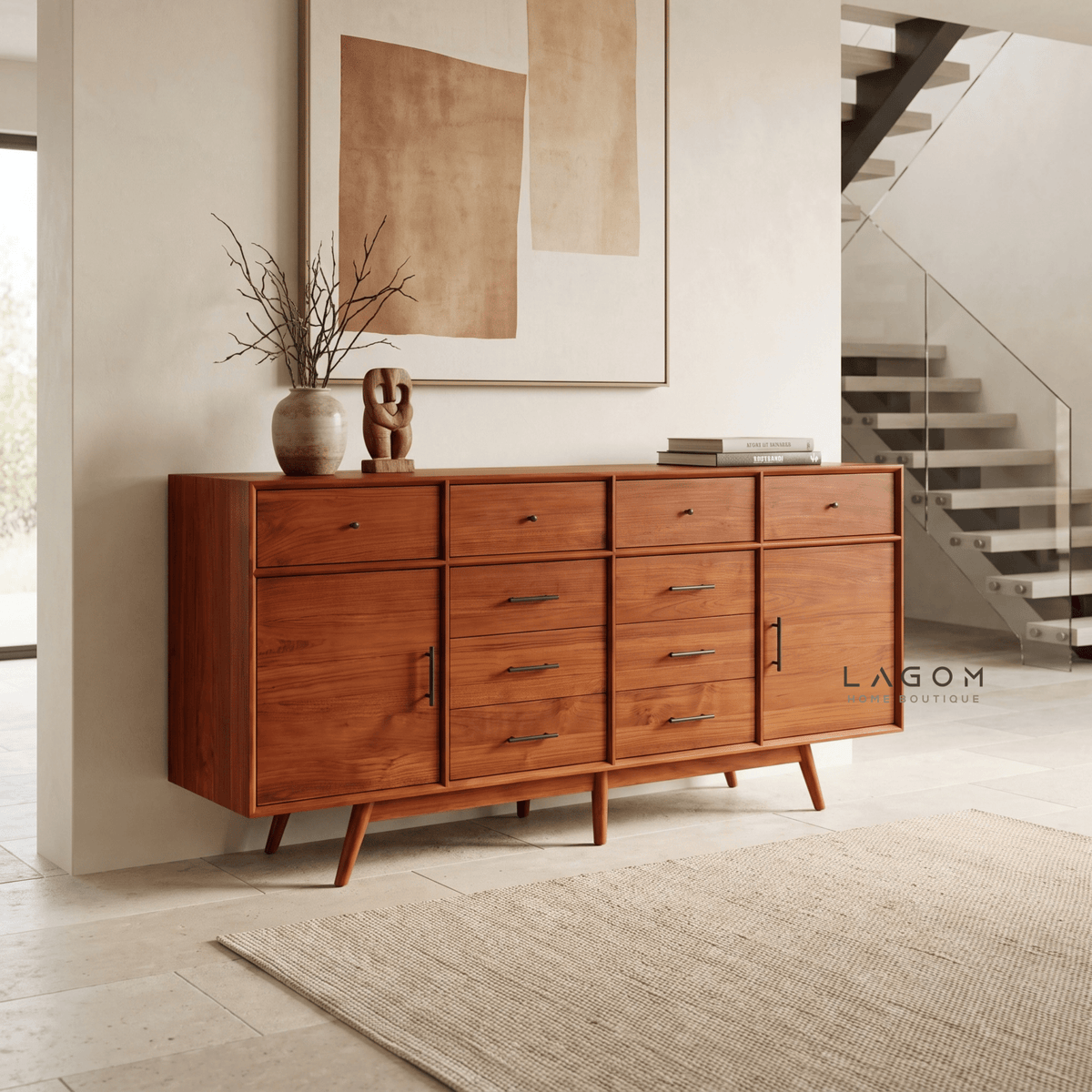 200 cm Teak Sideboard with 10 Drawers & 2 Doors | Salak Finish-Buffet-Lagom Home Boutique