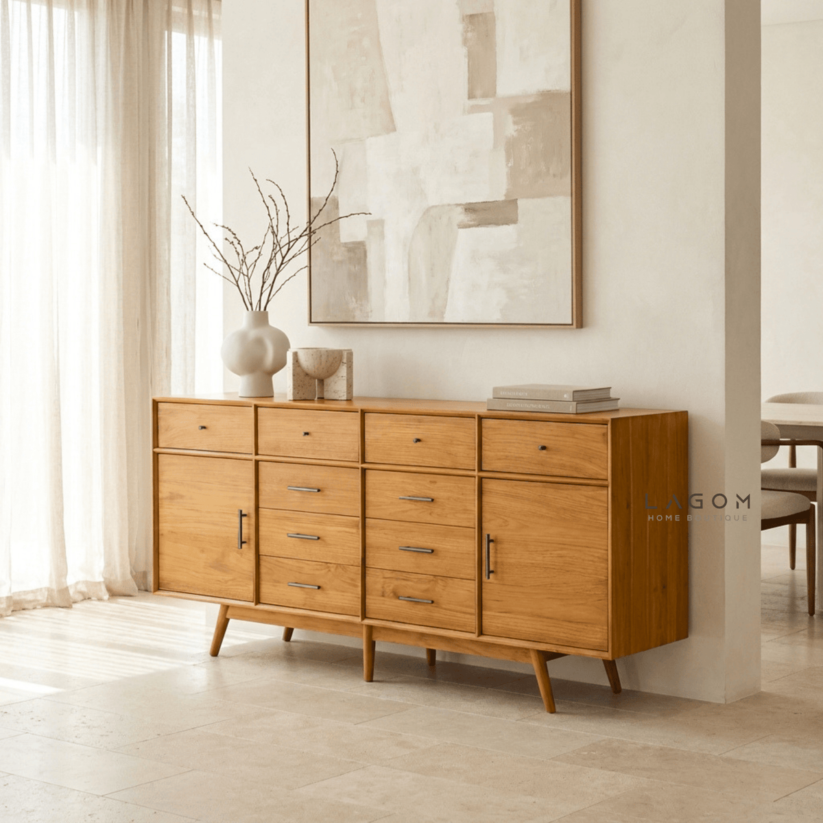200 cm Teak Sideboard with 10 Drawers & 2 Doors | Walnut B Finish-Buffet-Lagom Home Boutique
