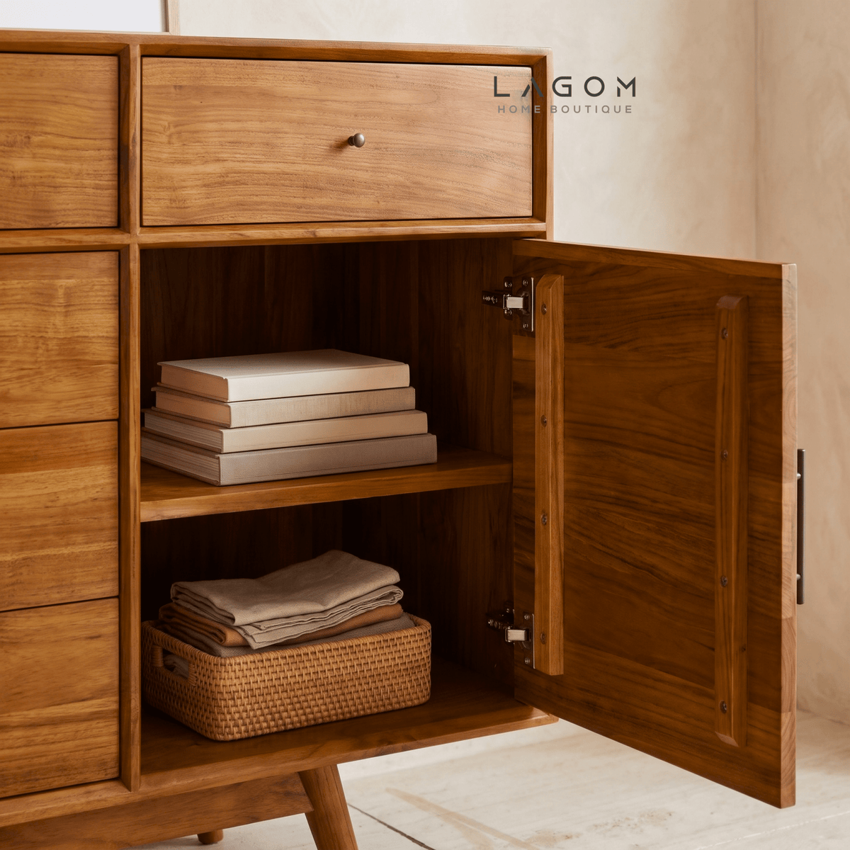 200 cm Teak Sideboard with 10 Drawers & 2 Doors | Walnut B Finish-Buffet-Lagom Home Boutique