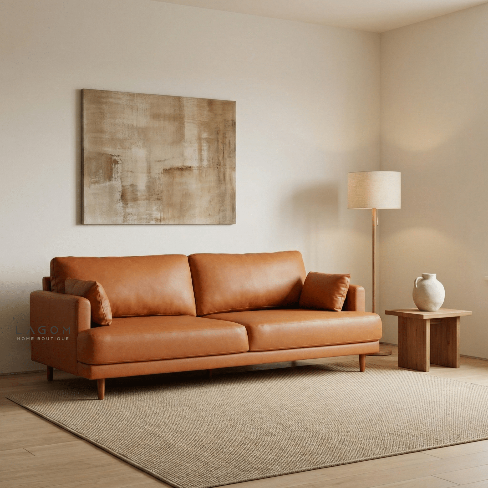 226 cm Sofa — Premium Faux Leather with Solid Teak Frame - Sofa - Lagom Home Boutique