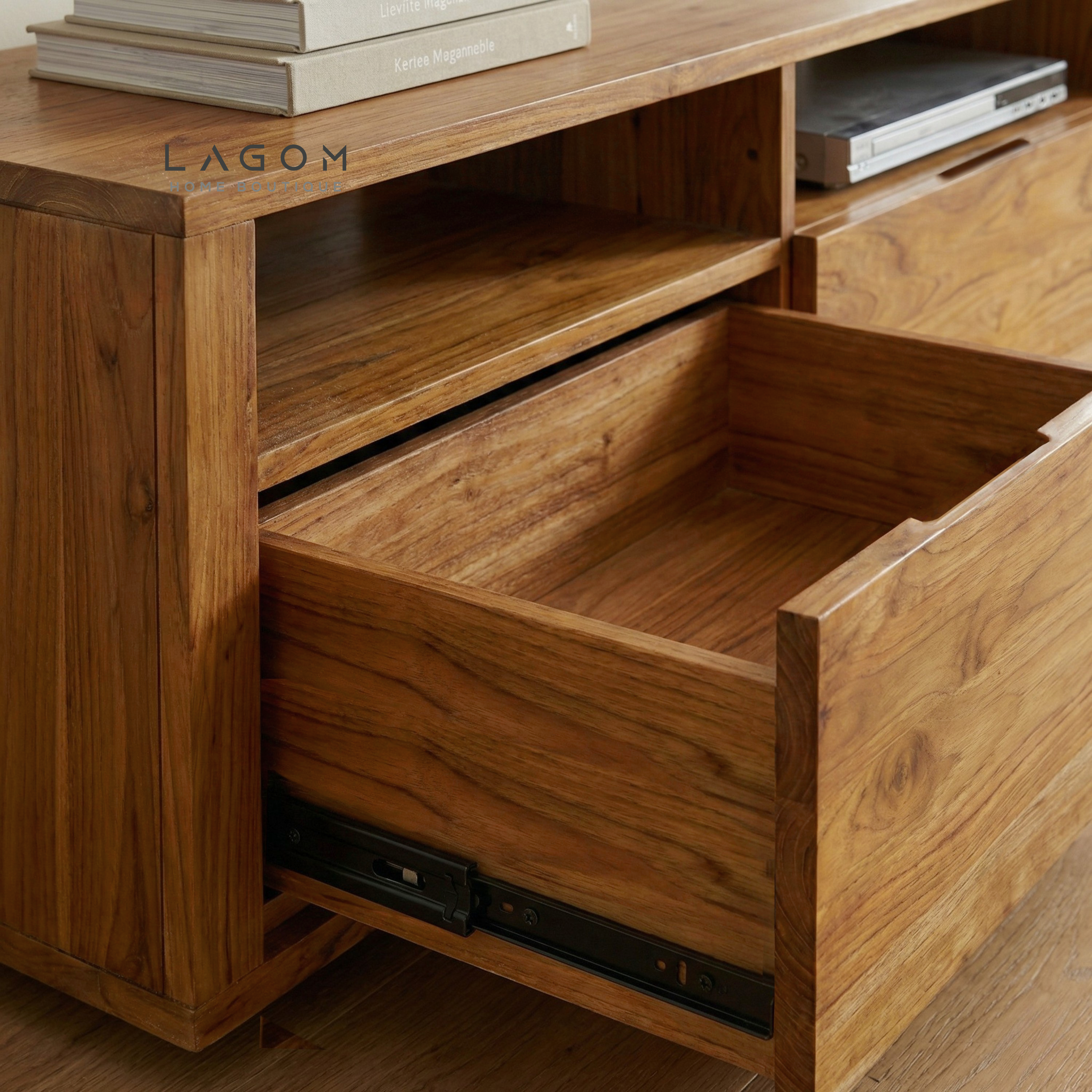 180 cm Solid Teak TV Cabinet – 3 Seamless Drawers