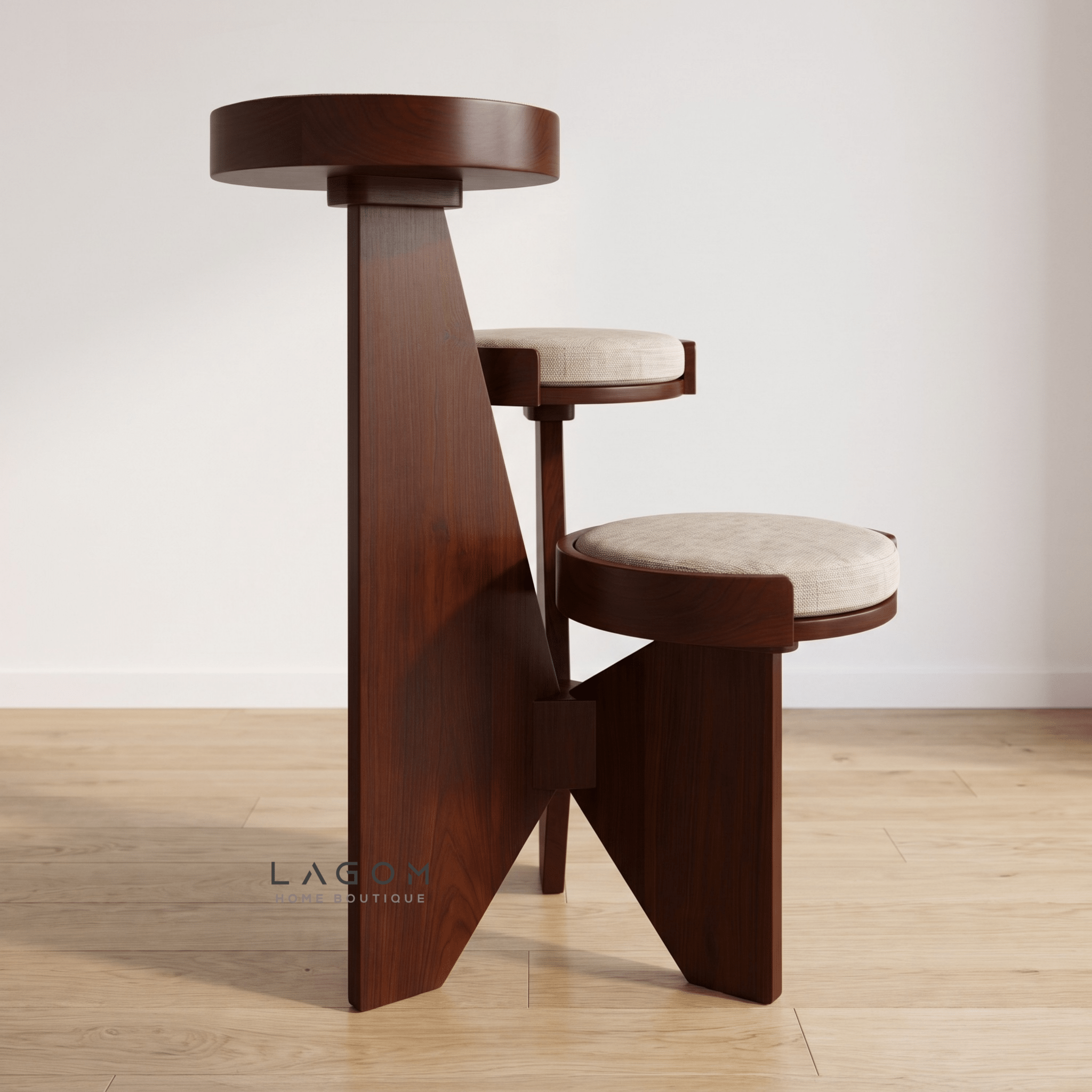 3-Level Solid Teak Cat Tree-Cat Tree-Lagom Home Boutique