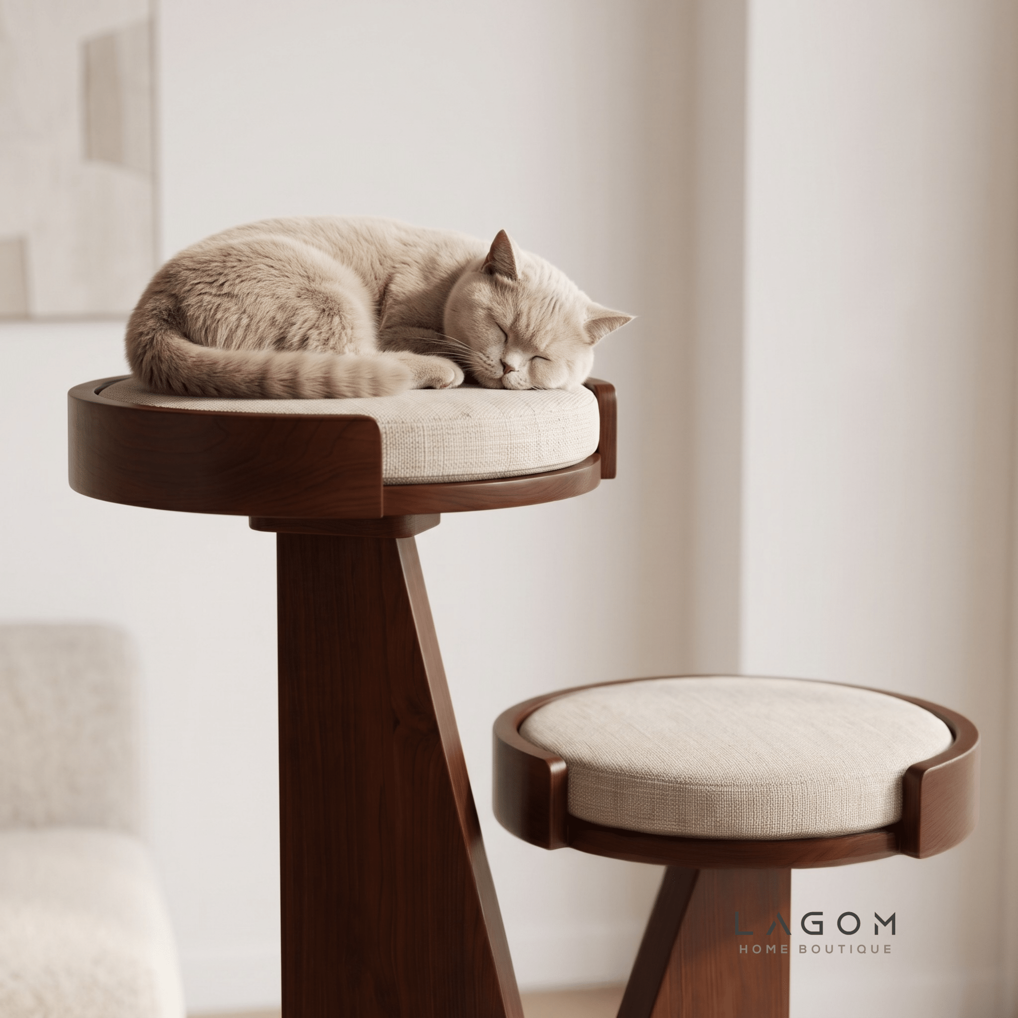 3-Level Solid Teak Cat Tree-Cat Tree-Lagom Home Boutique