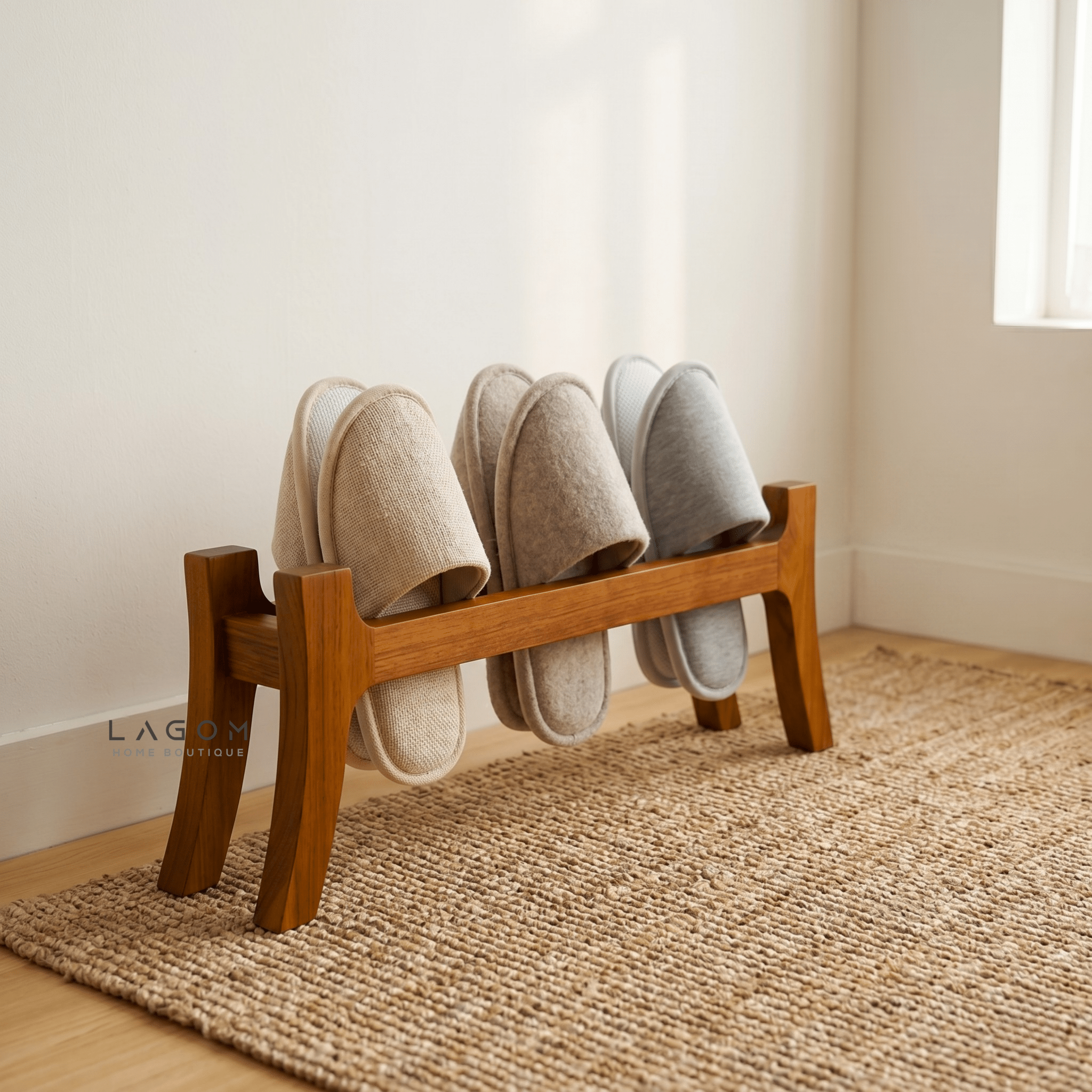 3 - Pair Teak Sandal/Slipper Rack - Shoe Rack - Lagom Home Boutique