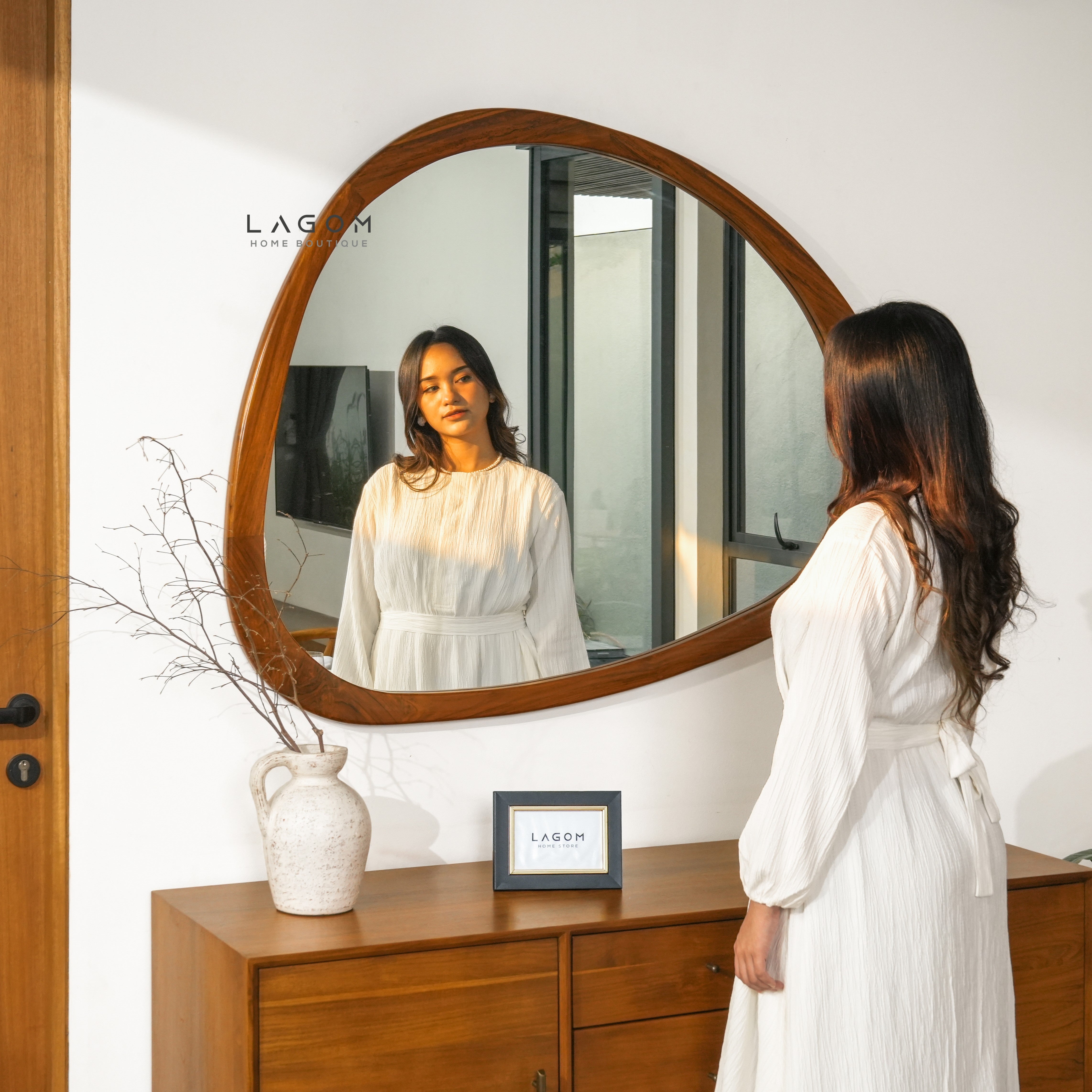 99 cm Hanging Teak Mirror | Timeless Design