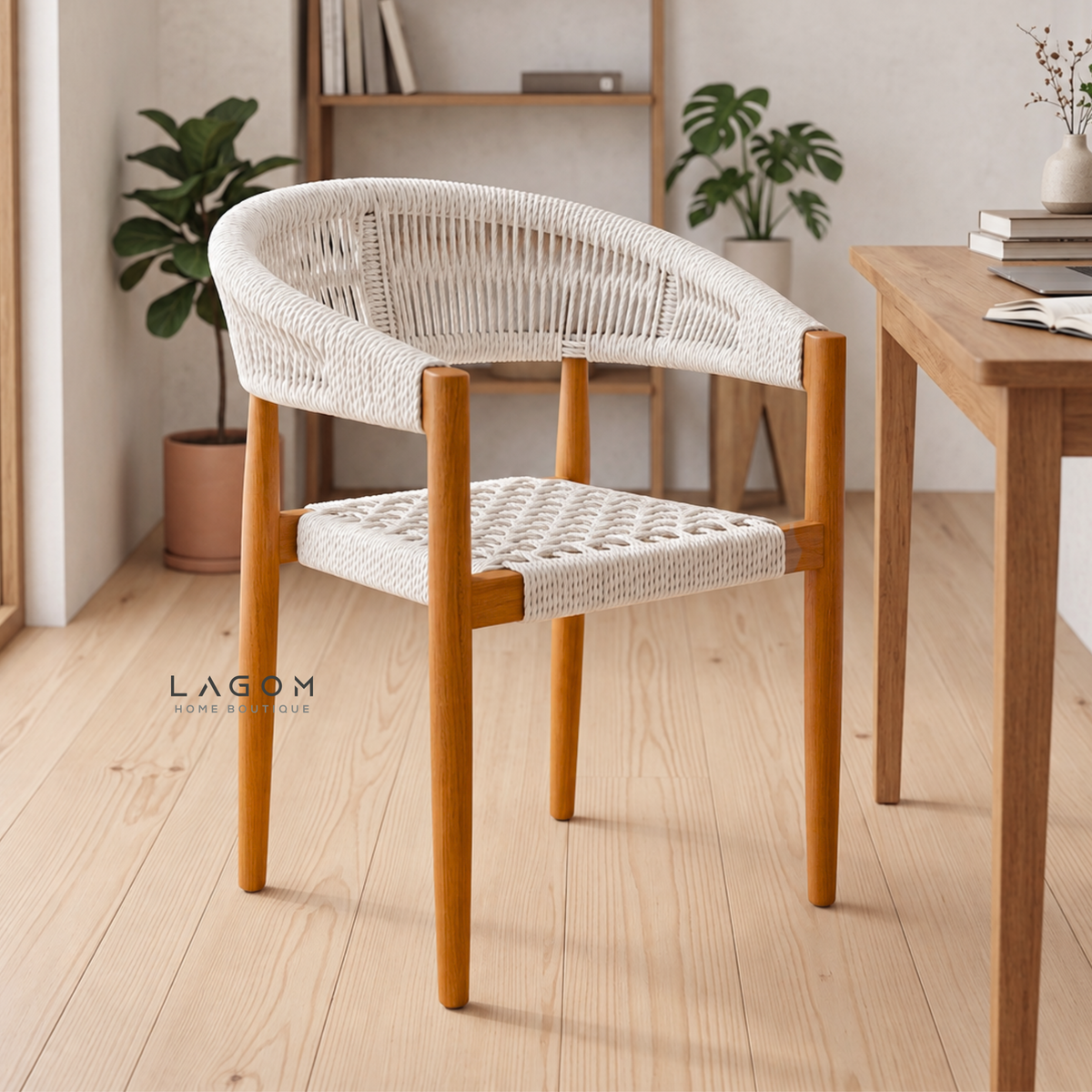 Accent Chair in Teak & Woven Synthetic Cord