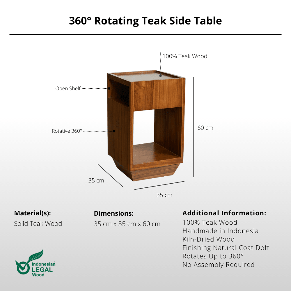 360° Rotating Teak Side Table - Side Table - Lagom Home Boutique