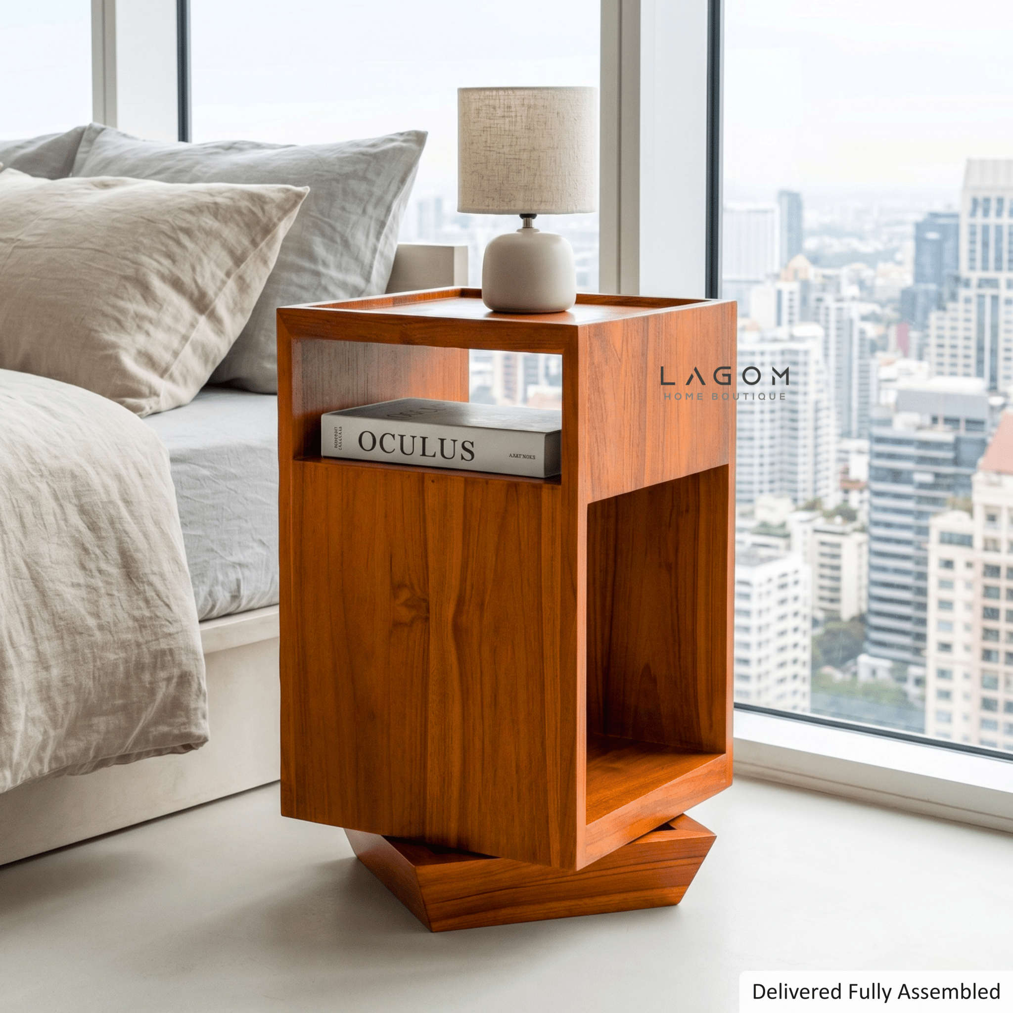 360° Rotating Teak Side Table - Side Table - Lagom Home Boutique