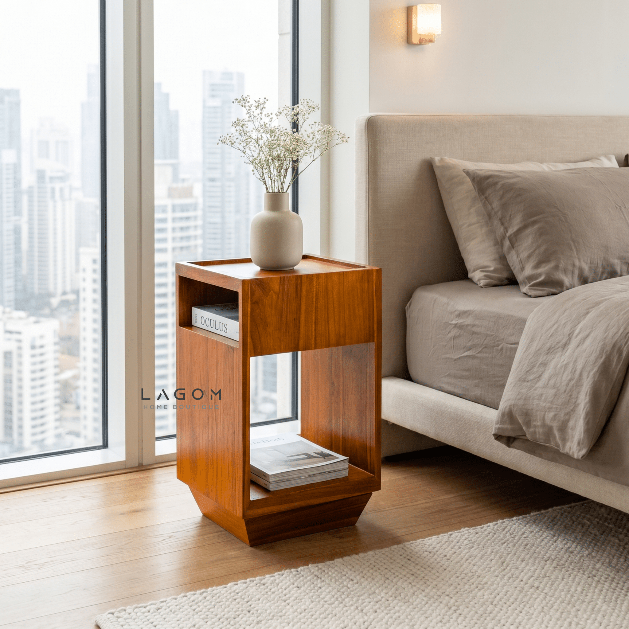 360° Rotating Teak Side Table - Side Table - Lagom Home Boutique