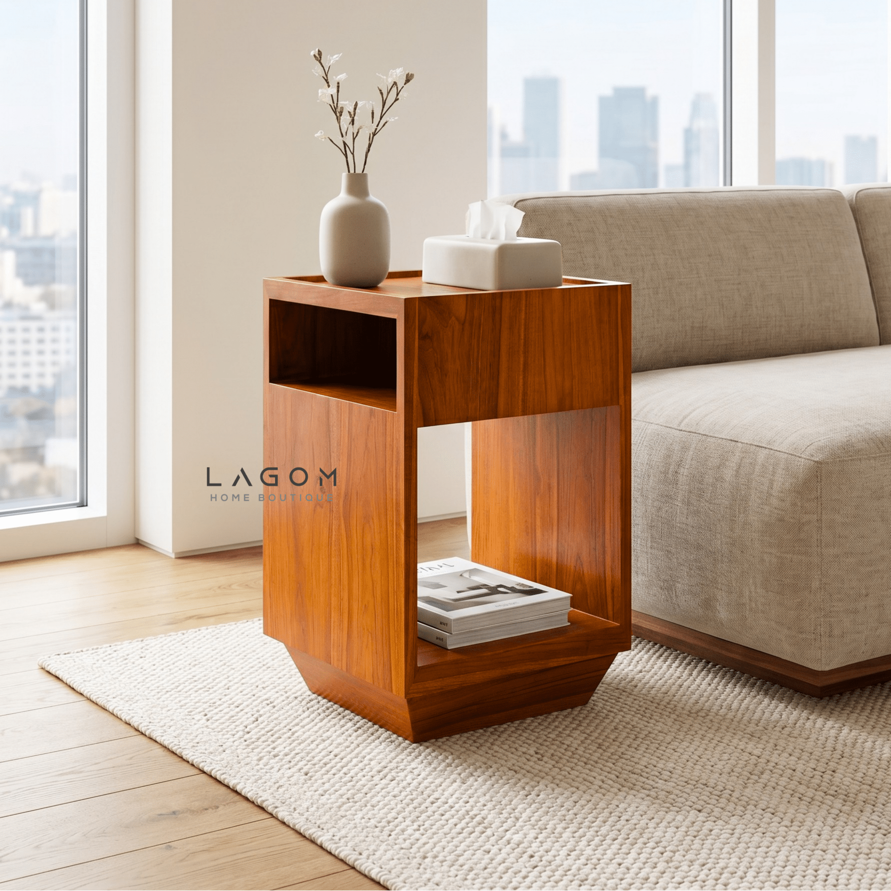 360° Rotating Teak Side Table - Side Table - Lagom Home Boutique
