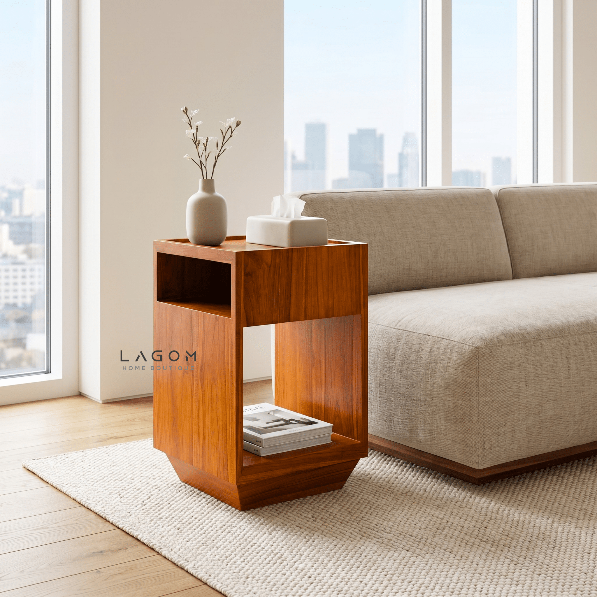 360° Rotating Teak Side Table - Side Table - Lagom Home Boutique