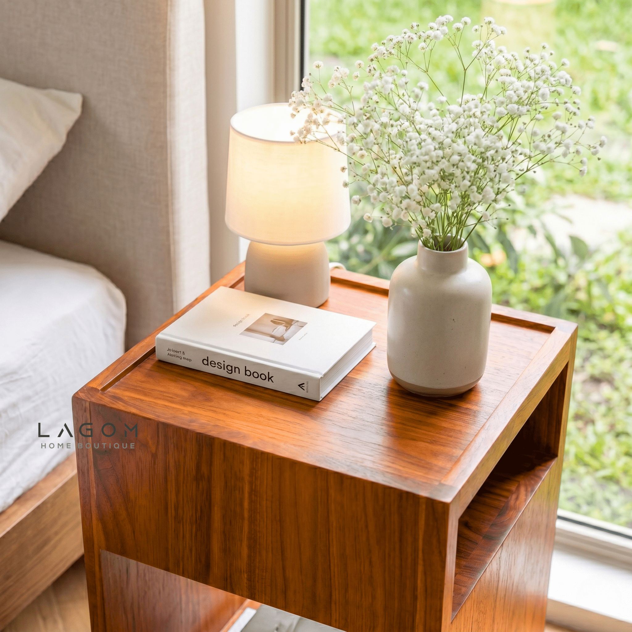 360° Rotating Teak Side Table - Side Table - Lagom Home Boutique