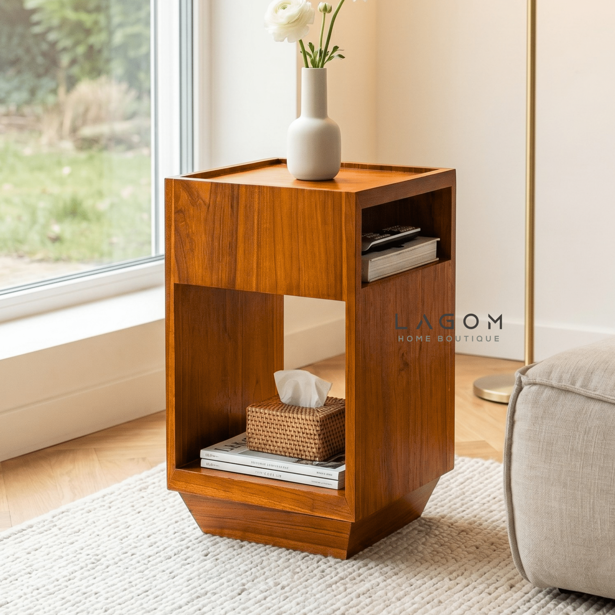 360° Rotating Teak Side Table - Side Table - Lagom Home Boutique